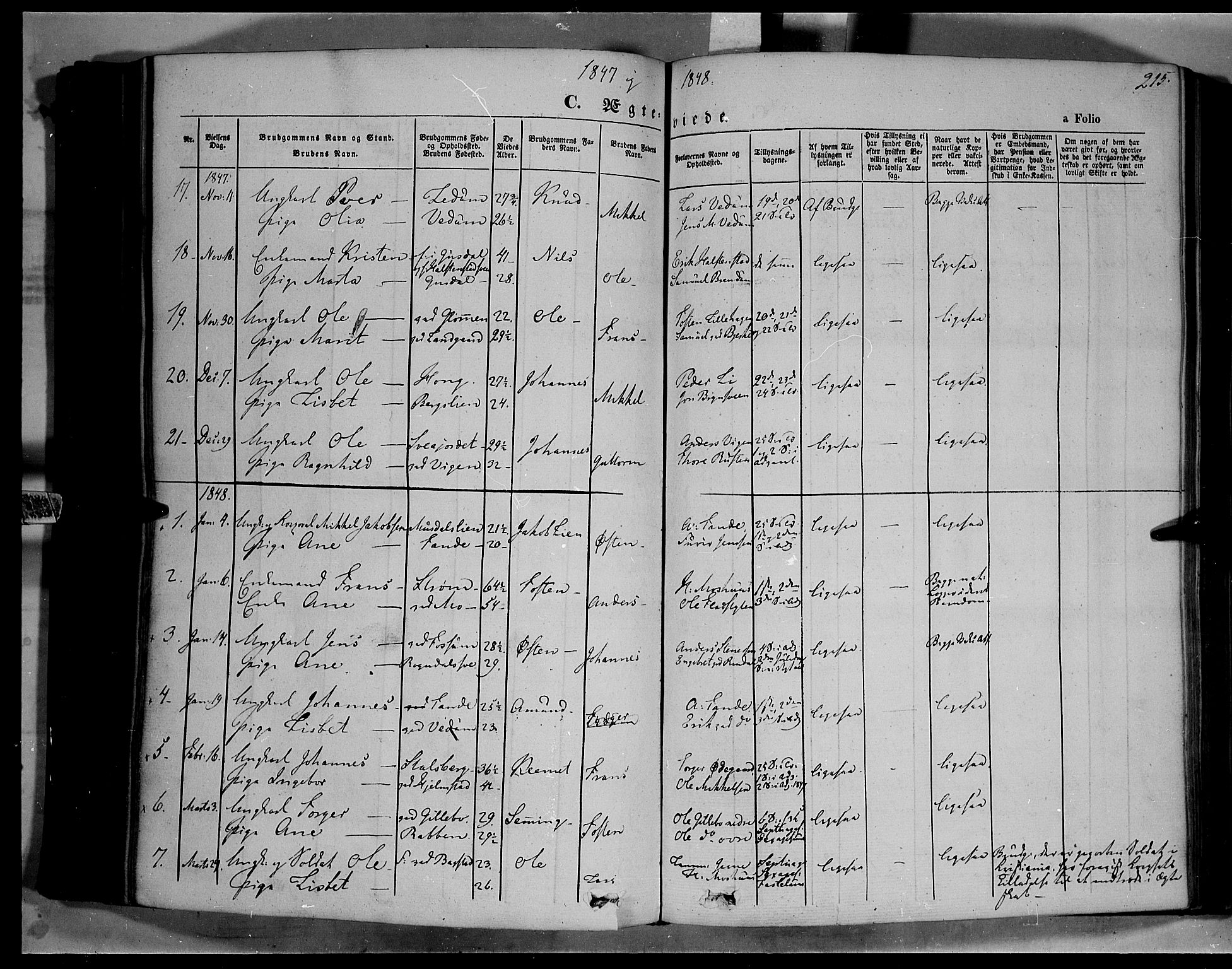 Øyer prestekontor, AV/SAH-PREST-084/H/Ha/Haa/L0005: Ministerialbok nr. 5, 1842-1857, s. 215