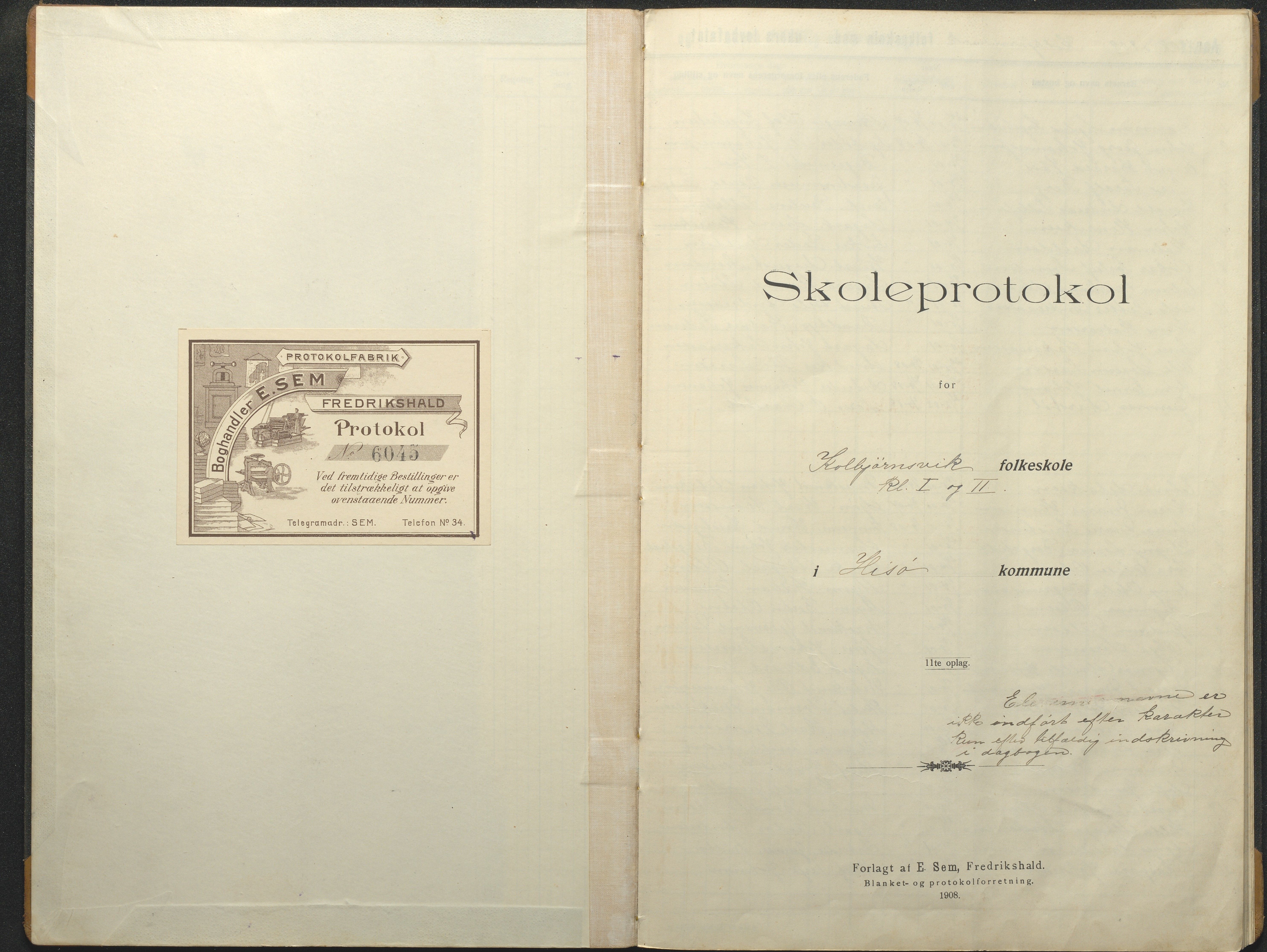 Hisøy kommune frem til 1991, AAKS/KA0922-PK/32/L0017: Skoleprotokoll, 1908-1920