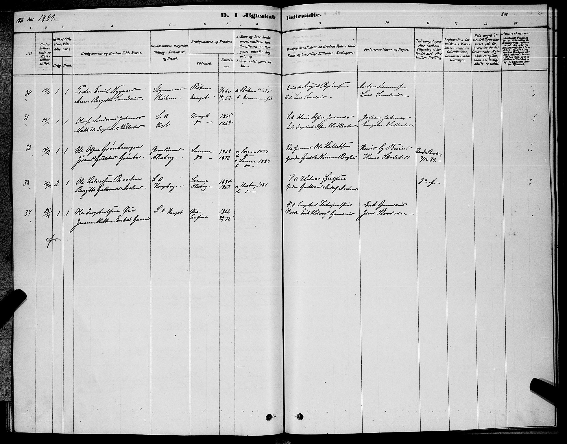 Kongsberg kirkebøker, AV/SAKO-A-22/G/Ga/L0005: Klokkerbok nr. 5, 1878-1889, s. 186