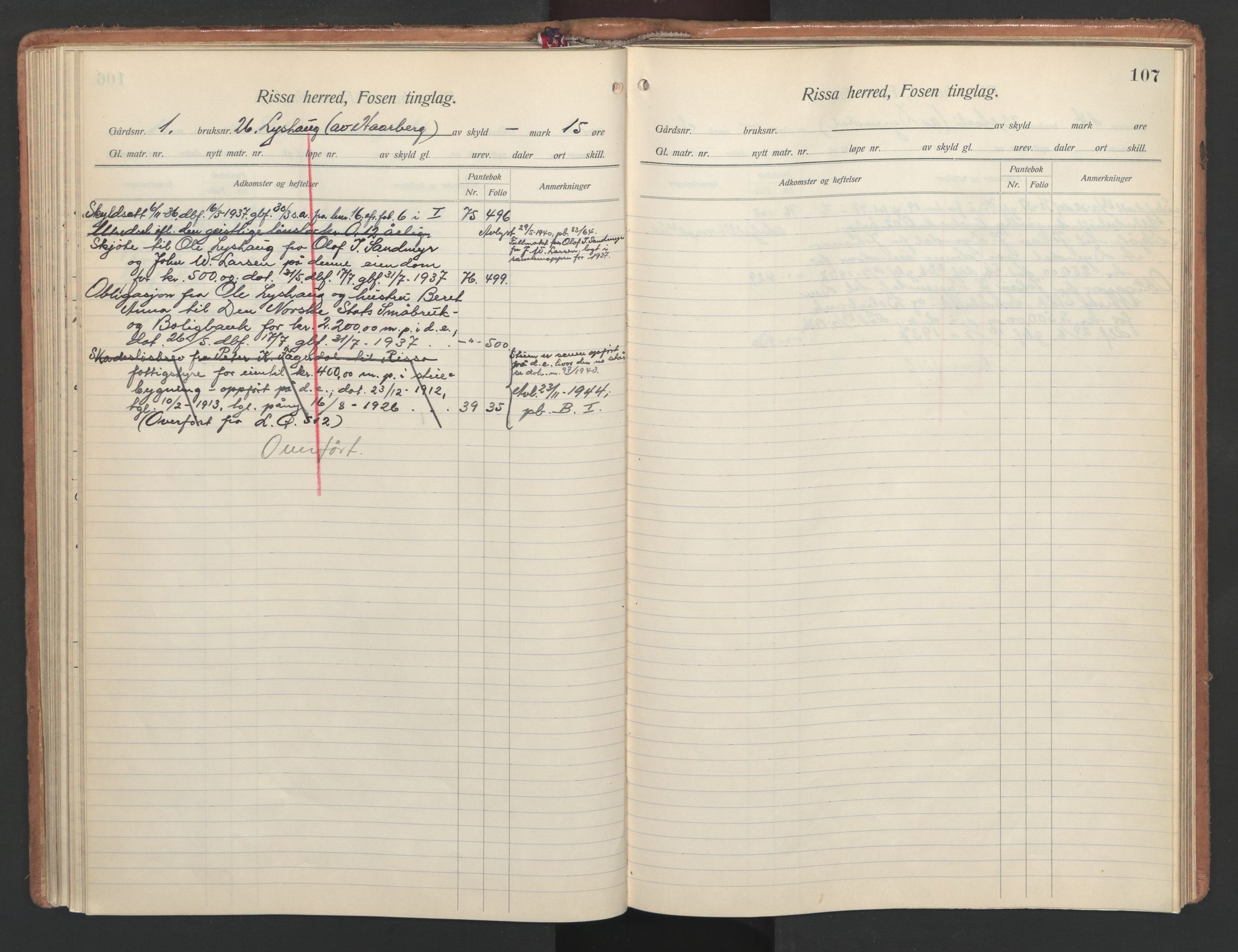 Fosen sorenskriveri, AV/SAT-A-1107/1/2/2A/L0036: Panteregister nr. 36, s. 107