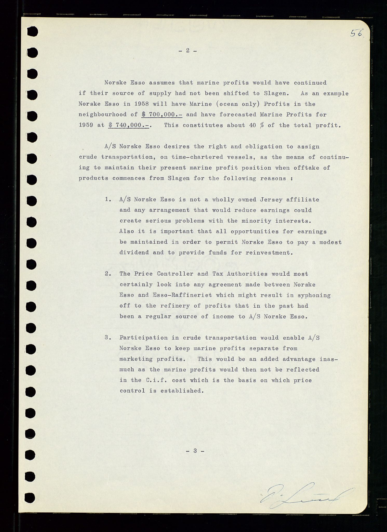 Pa 0982 - Esso Norge A/S, AV/SAST-A-100448/A/Aa/L0001/0001: Den administrerende direksjon Board minutes (styrereferater) / Den administrerende direksjon Board minutes (styrereferater), 1958-1959, s. 56