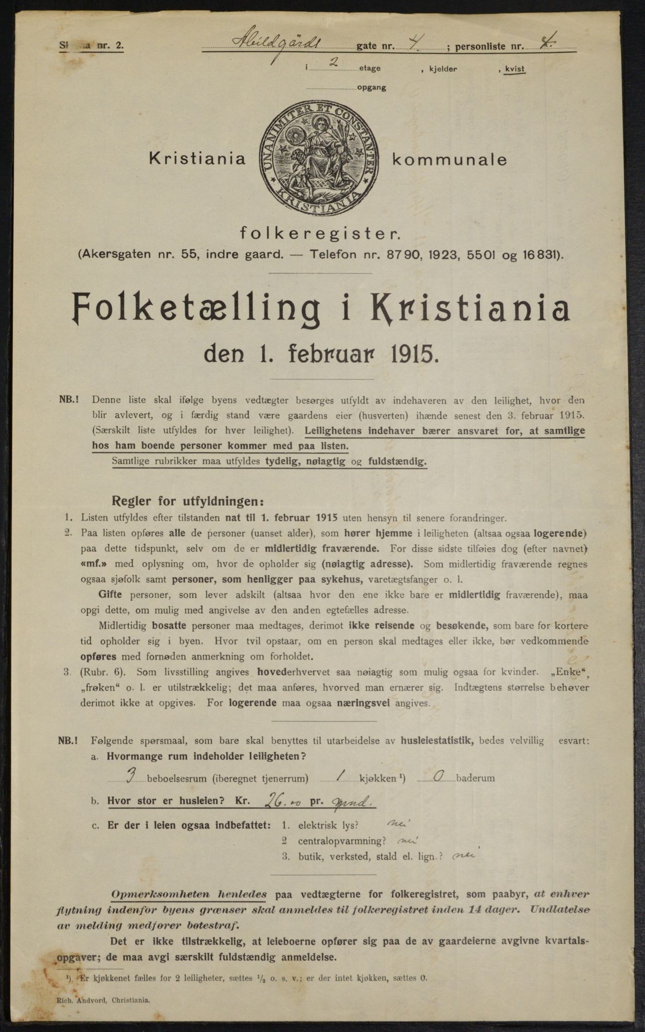 OBA, Kommunal folketelling 1.2.1915 for Kristiania, 1915, s. 22