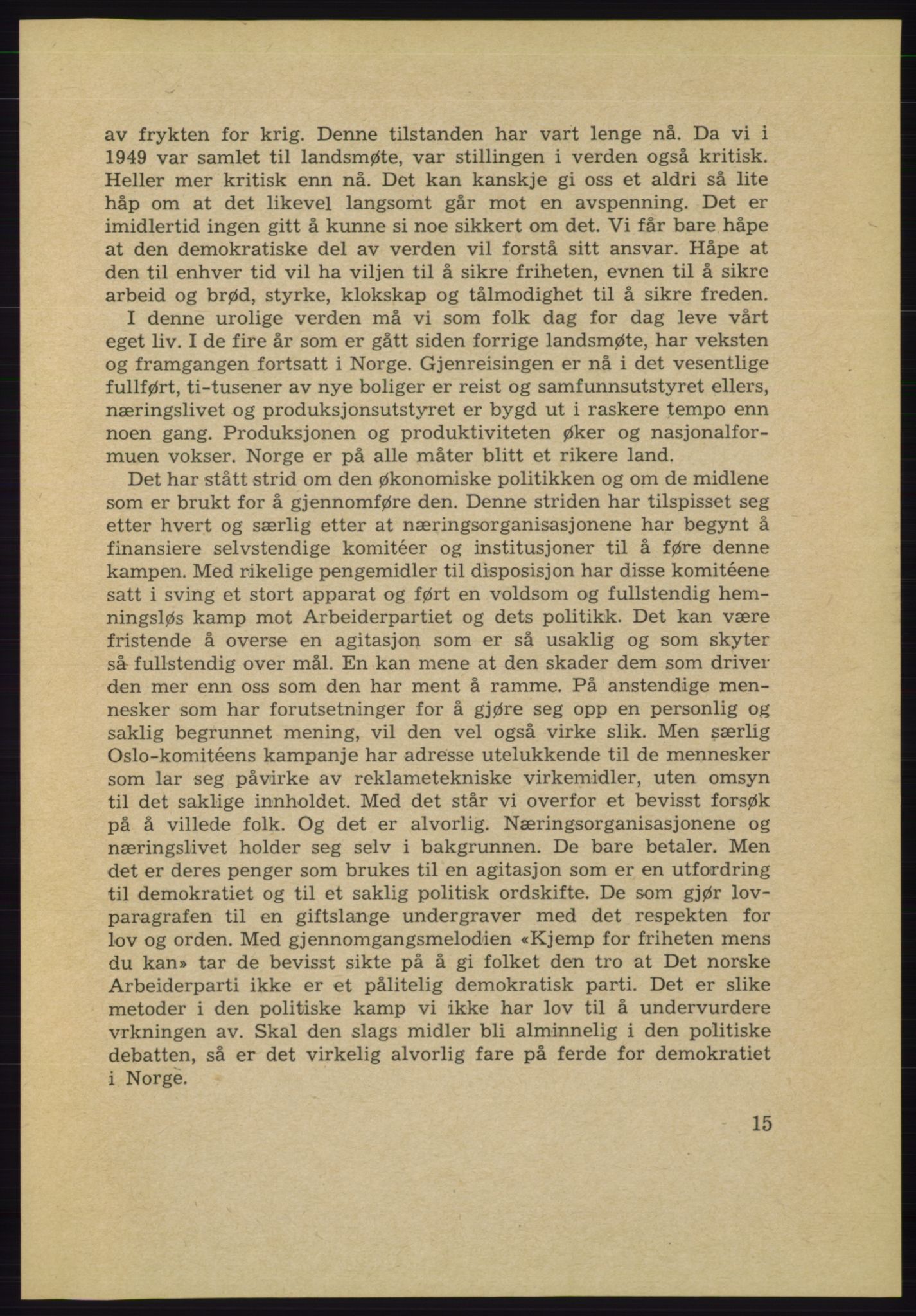 Det norske Arbeiderparti - publikasjoner, AAB/-/-/-: Protokoll over forhandlingene på det 34. ordinære landsmøte 22.-25. mars 1953 i Oslo, 1953, s. 15