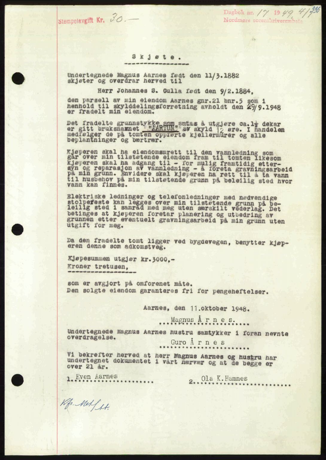 Nordmøre sorenskriveri, SAT/A-4132/1/2/2Ca: Pantebok nr. A110, 1948-1949, Dagboknr: 17/1949
