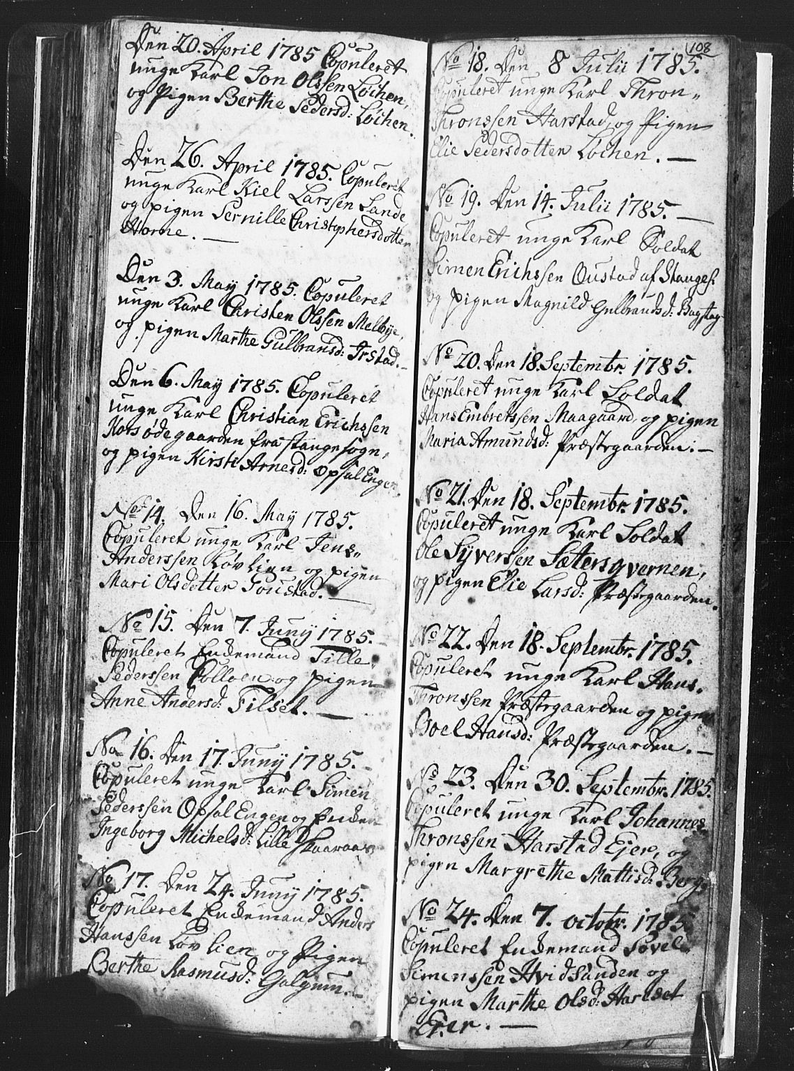 Romedal prestekontor, AV/SAH-PREST-004/L/L0001: Klokkerbok nr. 1, 1785-1794, s. 108