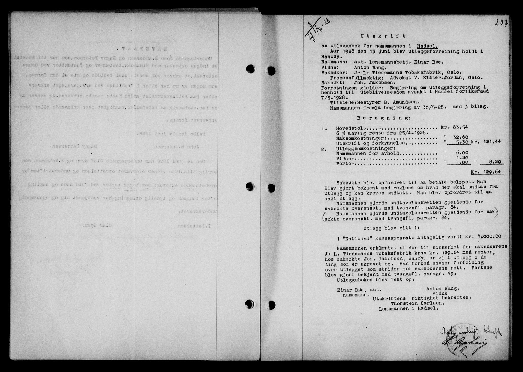 Vesterålen sorenskriveri, SAT/A-4180/1/2/2Ca/L0046: Pantebok nr. 39, 1928-1928, Tingl.dato: 05.07.1928