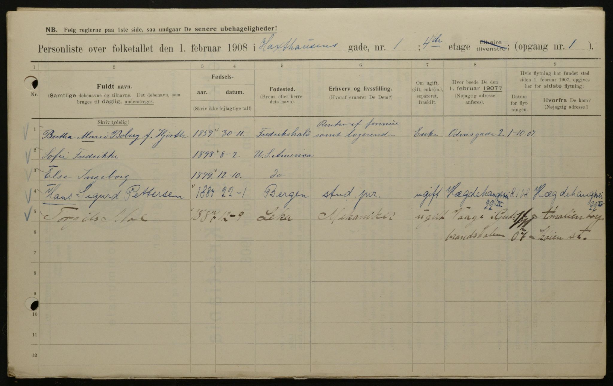 OBA, Kommunal folketelling 1.2.1908 for Kristiania kjøpstad, 1908, s. 32019