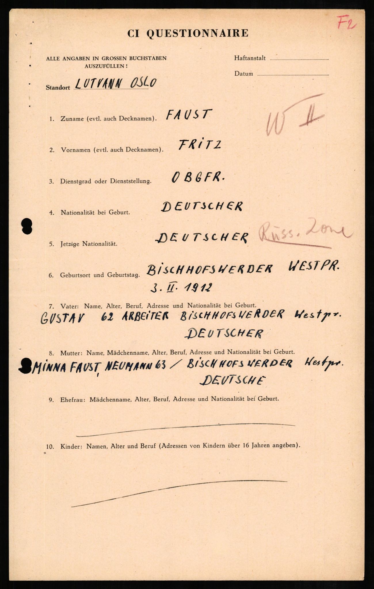 Forsvaret, Forsvarets overkommando II, RA/RAFA-3915/D/Db/L0007: CI Questionaires. Tyske okkupasjonsstyrker i Norge. Tyskere., 1945-1946, s. 482