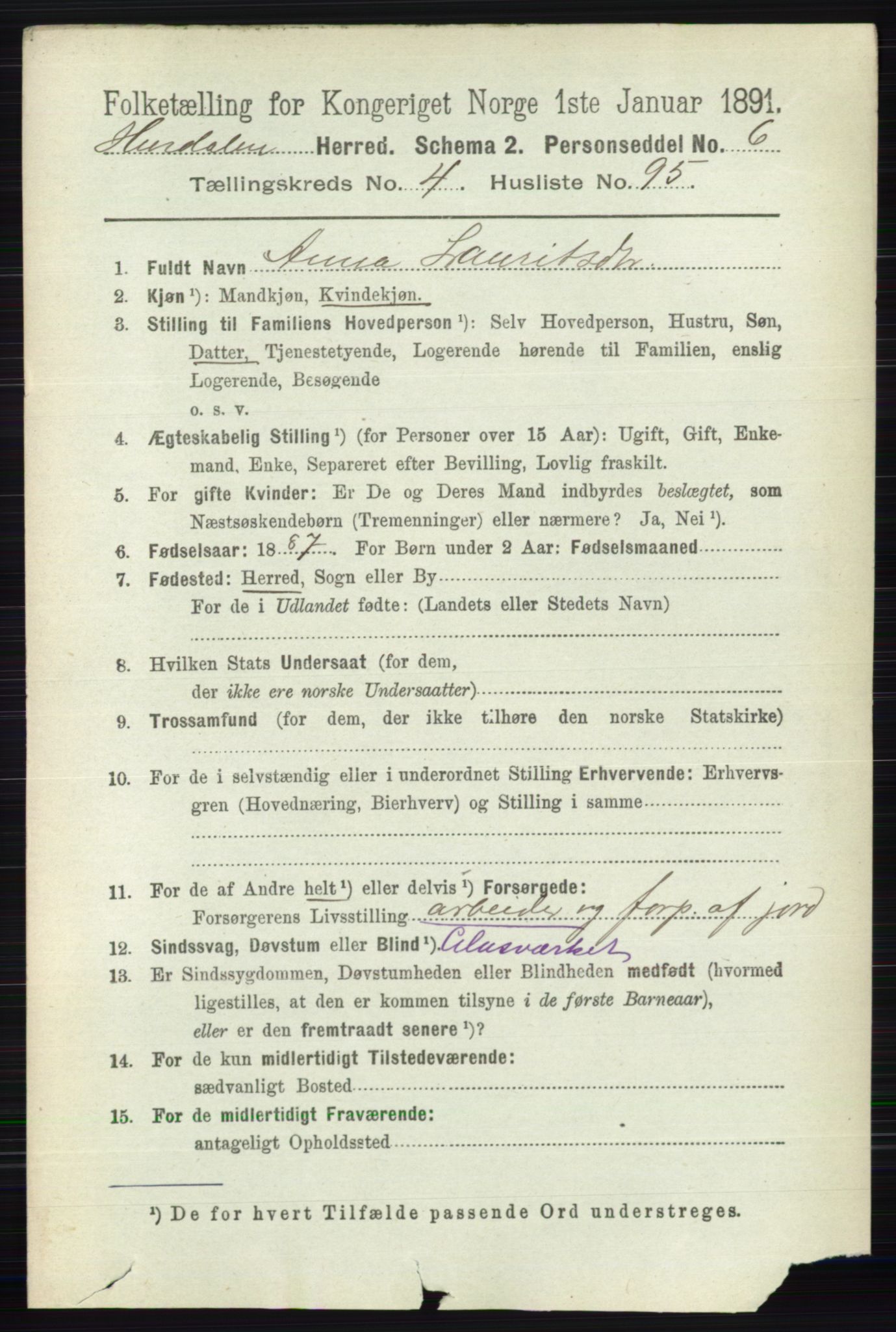 RA, Folketelling 1891 for 0239 Hurdal herred, 1891, s. 1997