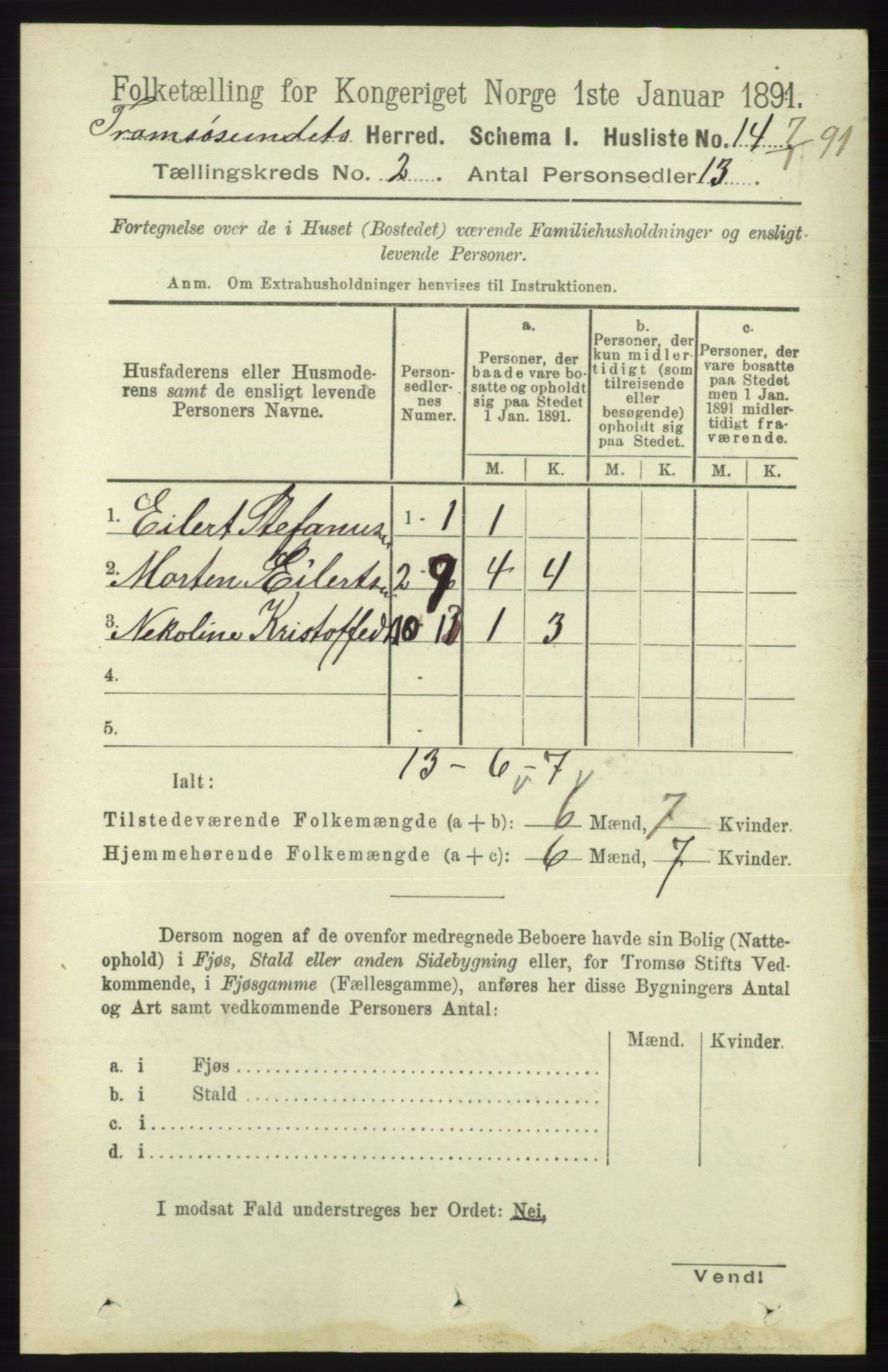 RA, Folketelling 1891 for 1934 Tromsøysund herred, 1891, s. 526