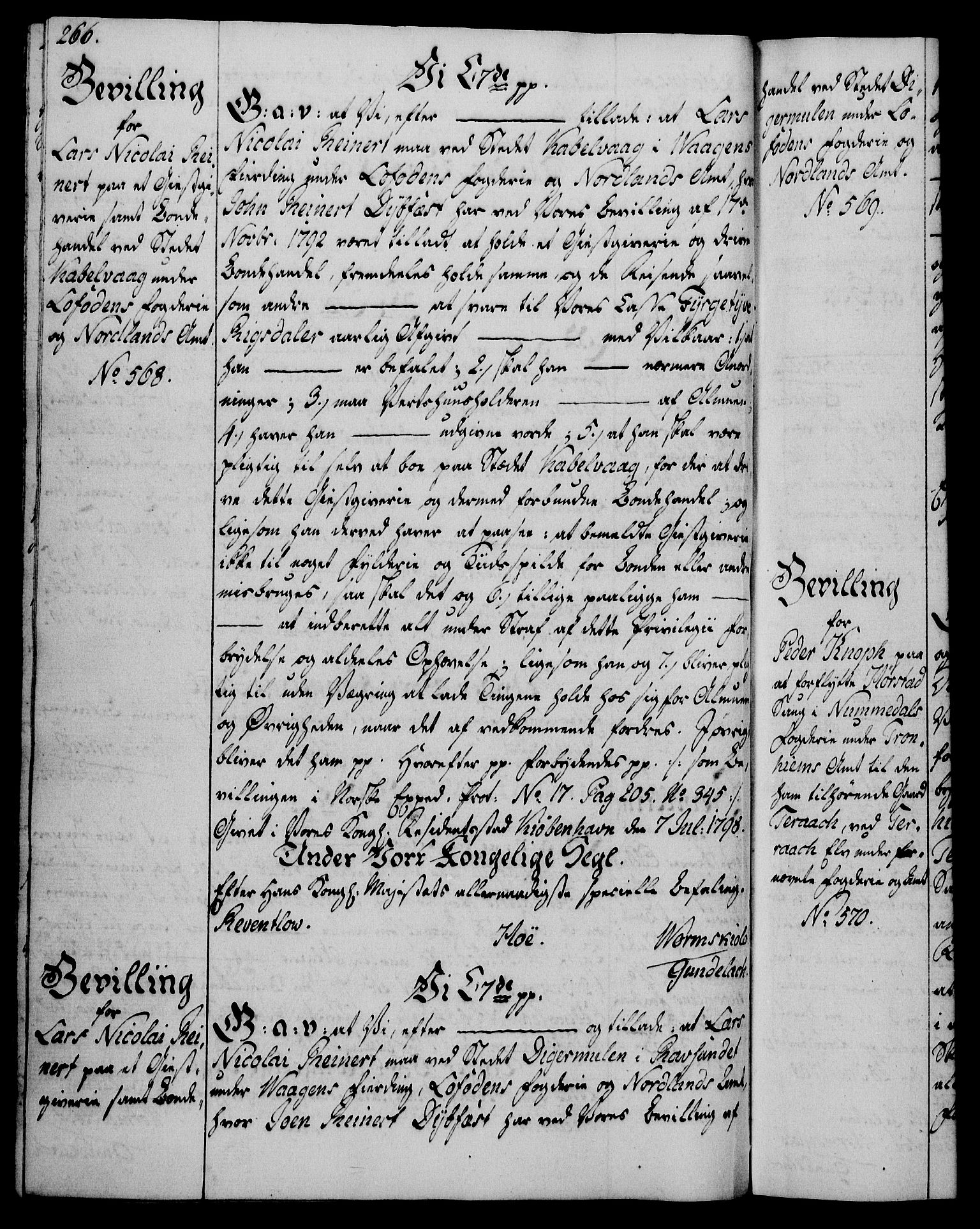 Rentekammeret, Kammerkanselliet, RA/EA-3111/G/Gg/Gga/L0016: Norsk ekspedisjonsprotokoll med register (merket RK 53.16), 1794-1800, s. 266