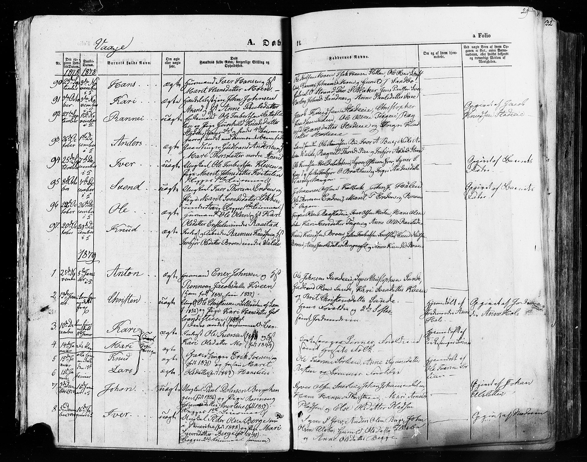 Vågå prestekontor, AV/SAH-PREST-076/H/Ha/Haa/L0007: Ministerialbok nr. 7 /1, 1872-1886, s. 29