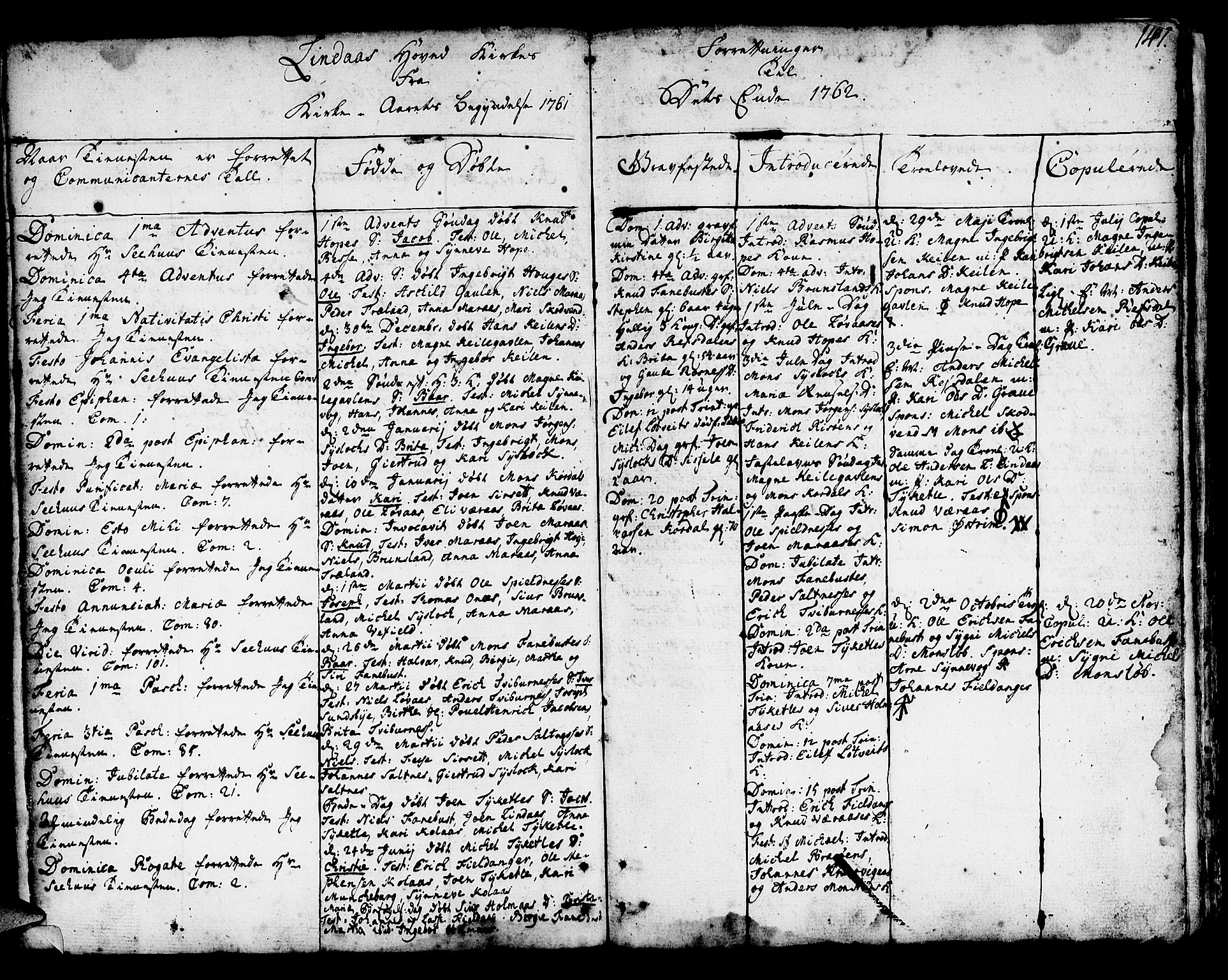 Lindås Sokneprestembete, AV/SAB-A-76701/H/Haa/Haaa/L0003: Ministerialbok nr. A 3, 1748-1764, s. 147