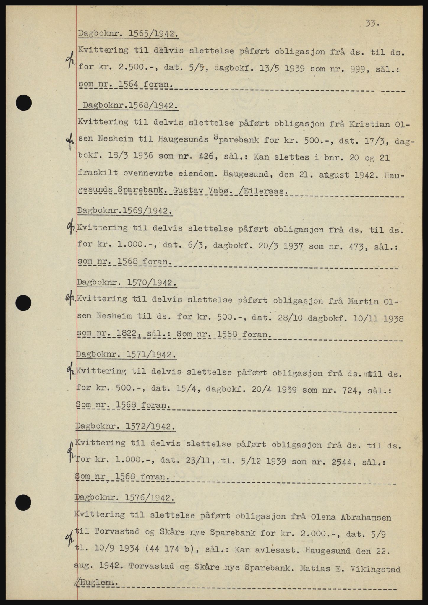 Karmsund sorenskriveri, SAST/A-100311/01/II/IIBBE/L0008: Pantebok nr. B 54, 1942-1943, Dagboknr: 1565/1942
