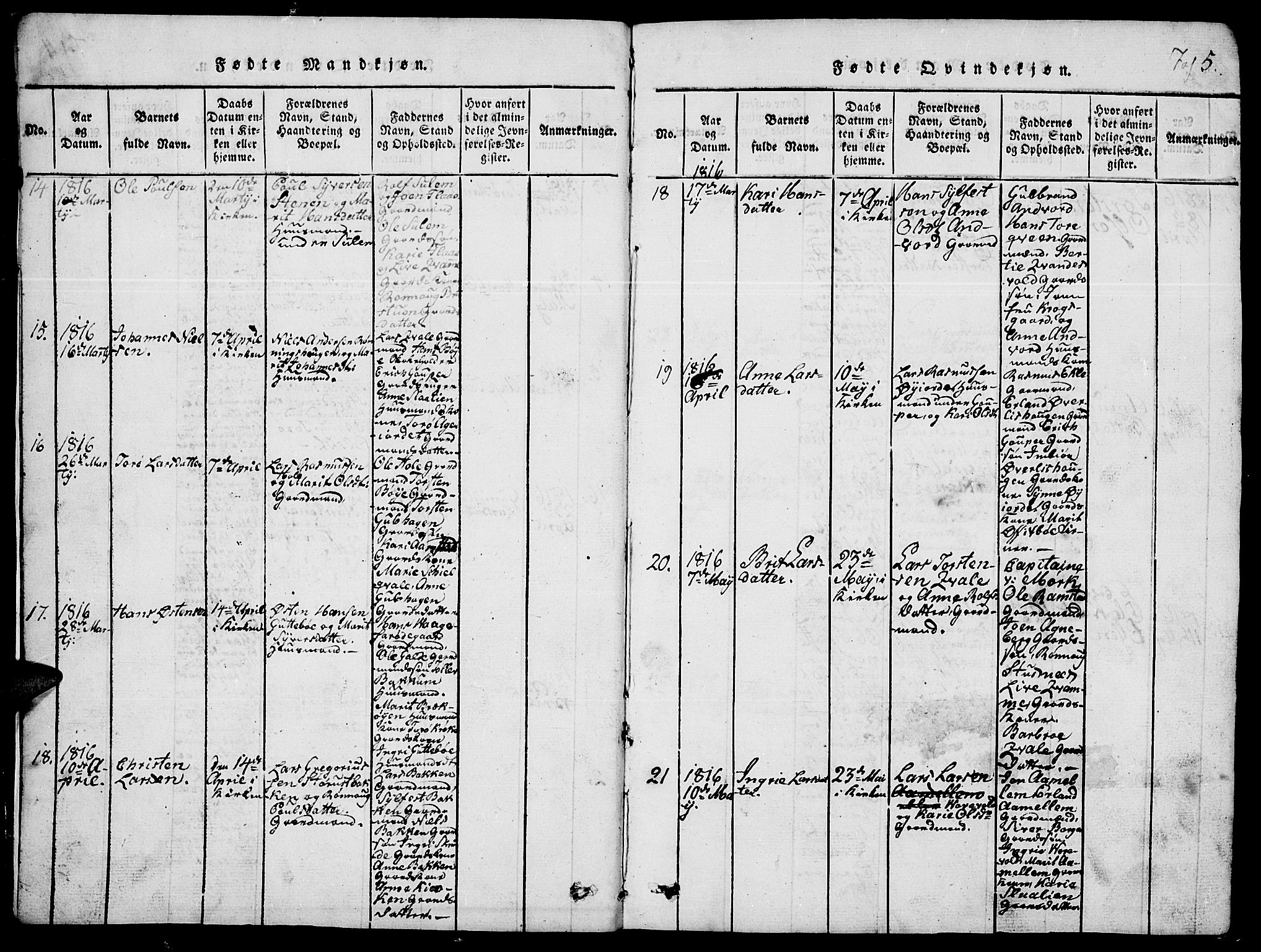 Lom prestekontor, SAH/PREST-070/L/L0001: Klokkerbok nr. 1, 1815-1836, s. 5