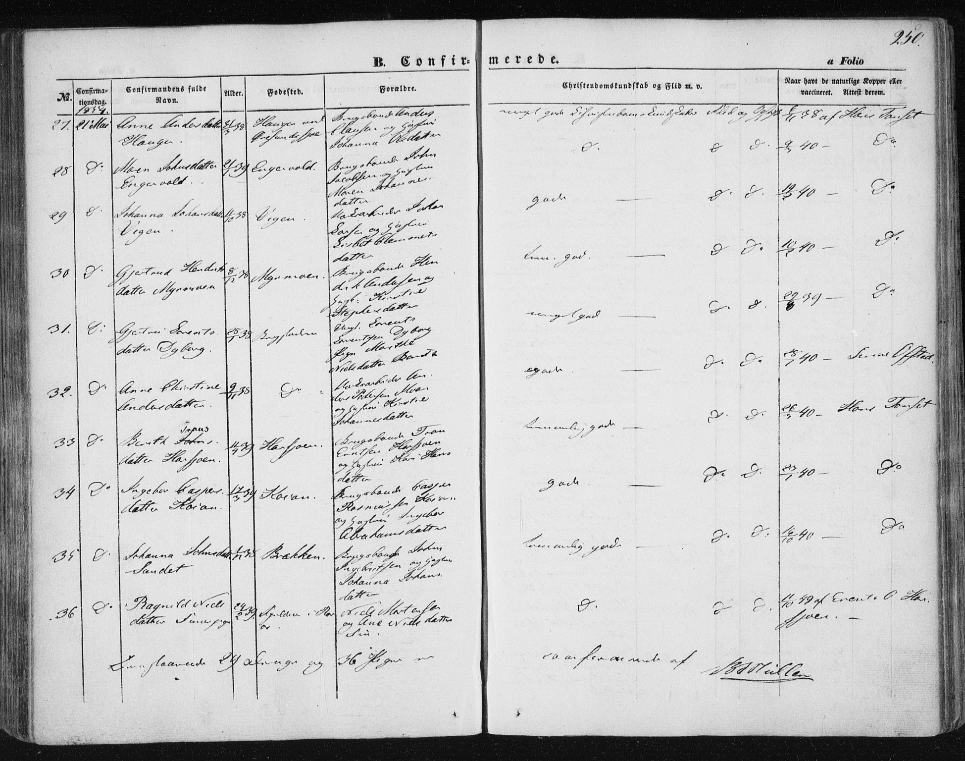 Ministerialprotokoller, klokkerbøker og fødselsregistre - Sør-Trøndelag, AV/SAT-A-1456/681/L0931: Ministerialbok nr. 681A09, 1845-1859, s. 250