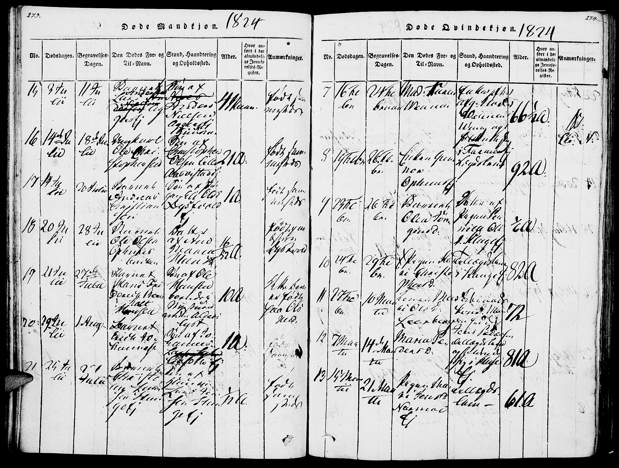 Vang prestekontor, Hedmark, AV/SAH-PREST-008/H/Ha/Haa/L0007: Ministerialbok nr. 7, 1813-1826, s. 273-274