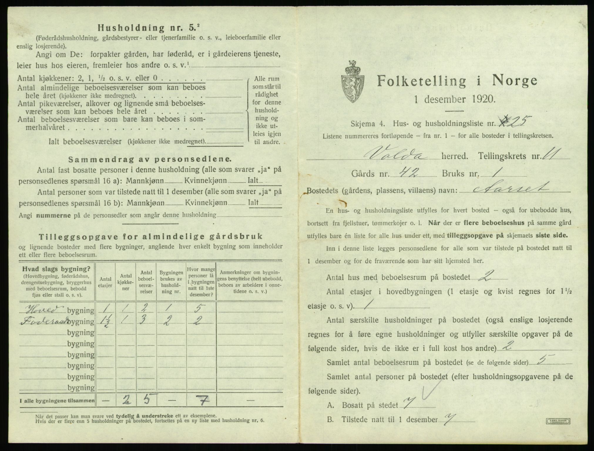 SAT, Folketelling 1920 for 1519 Volda herred, 1920, s. 1030