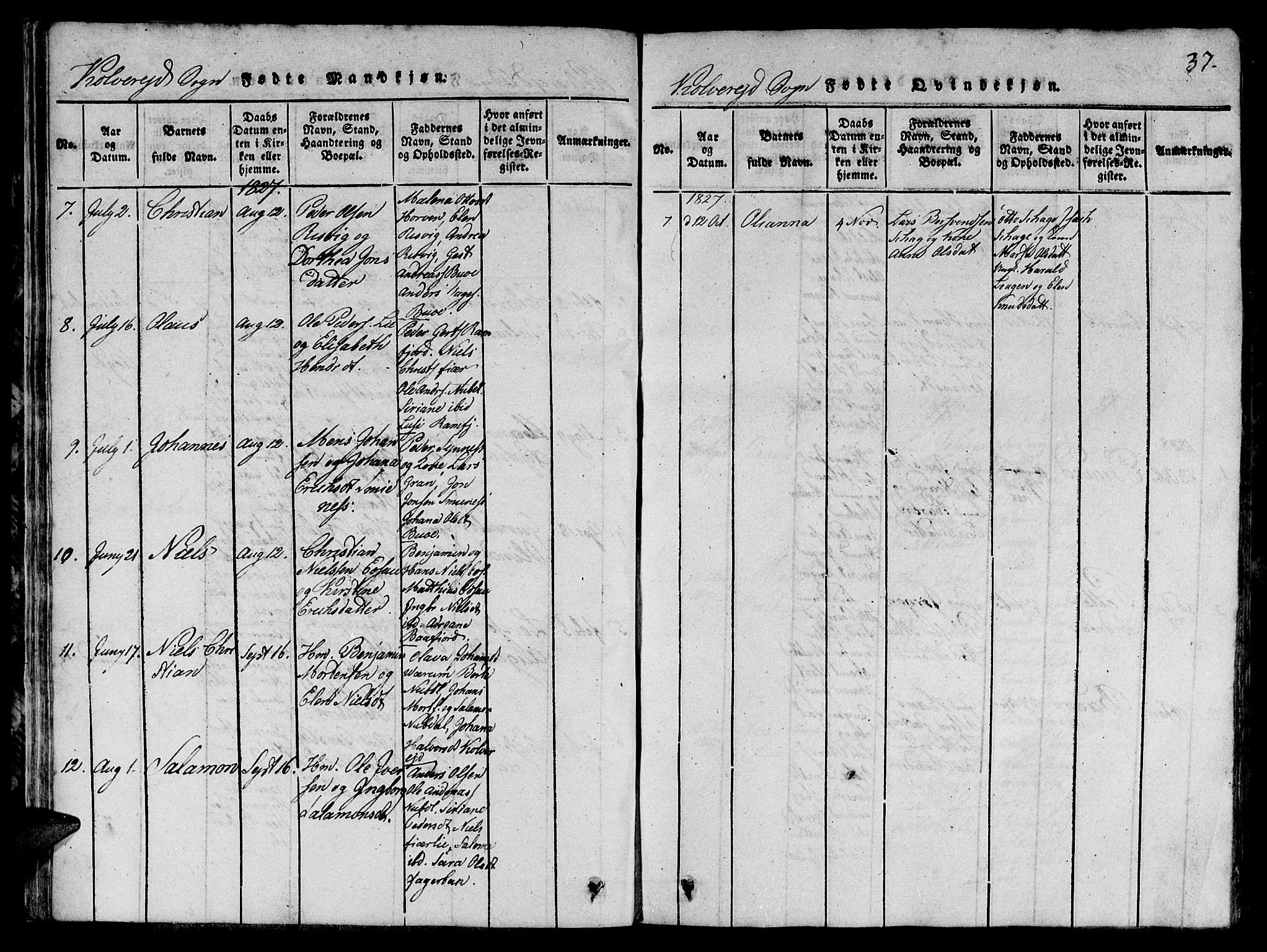 Ministerialprotokoller, klokkerbøker og fødselsregistre - Nord-Trøndelag, SAT/A-1458/780/L0648: Klokkerbok nr. 780C01 /1, 1815-1870, s. 37