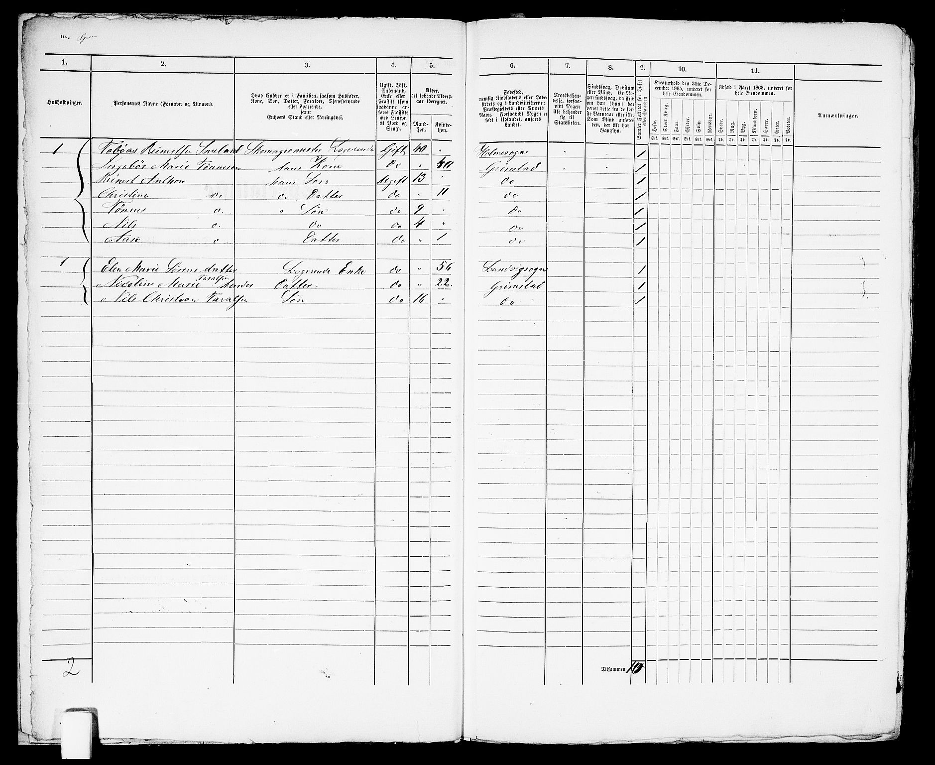 RA, Folketelling 1865 for 0904B Fjære prestegjeld, Grimstad kjøpstad, 1865, s. 15