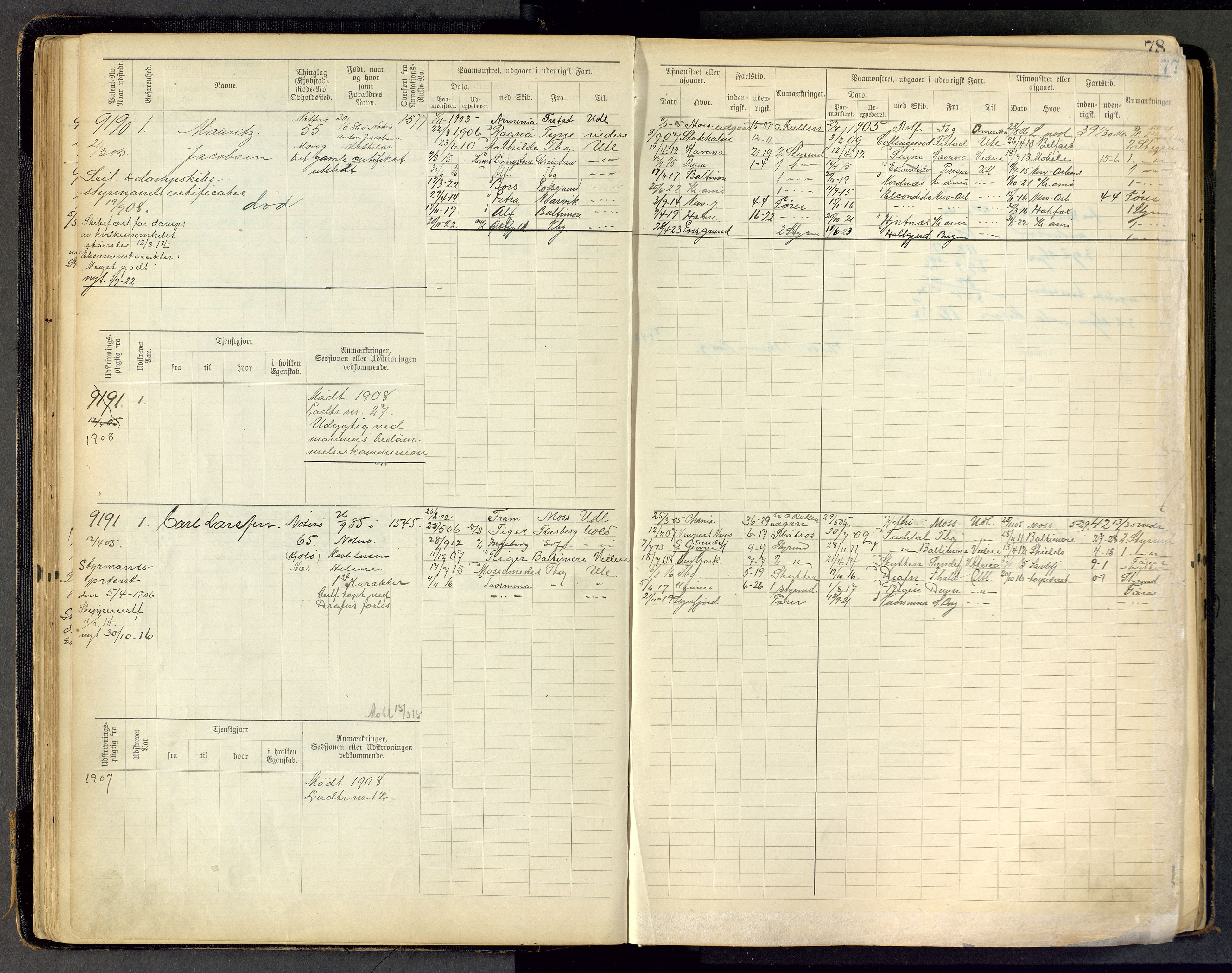 Tønsberg innrulleringskontor, AV/SAKO-A-786/F/Fc/Fca/L0011: Hovedrulle Patent nr. 9038-9992, 1900-1912, s. 77