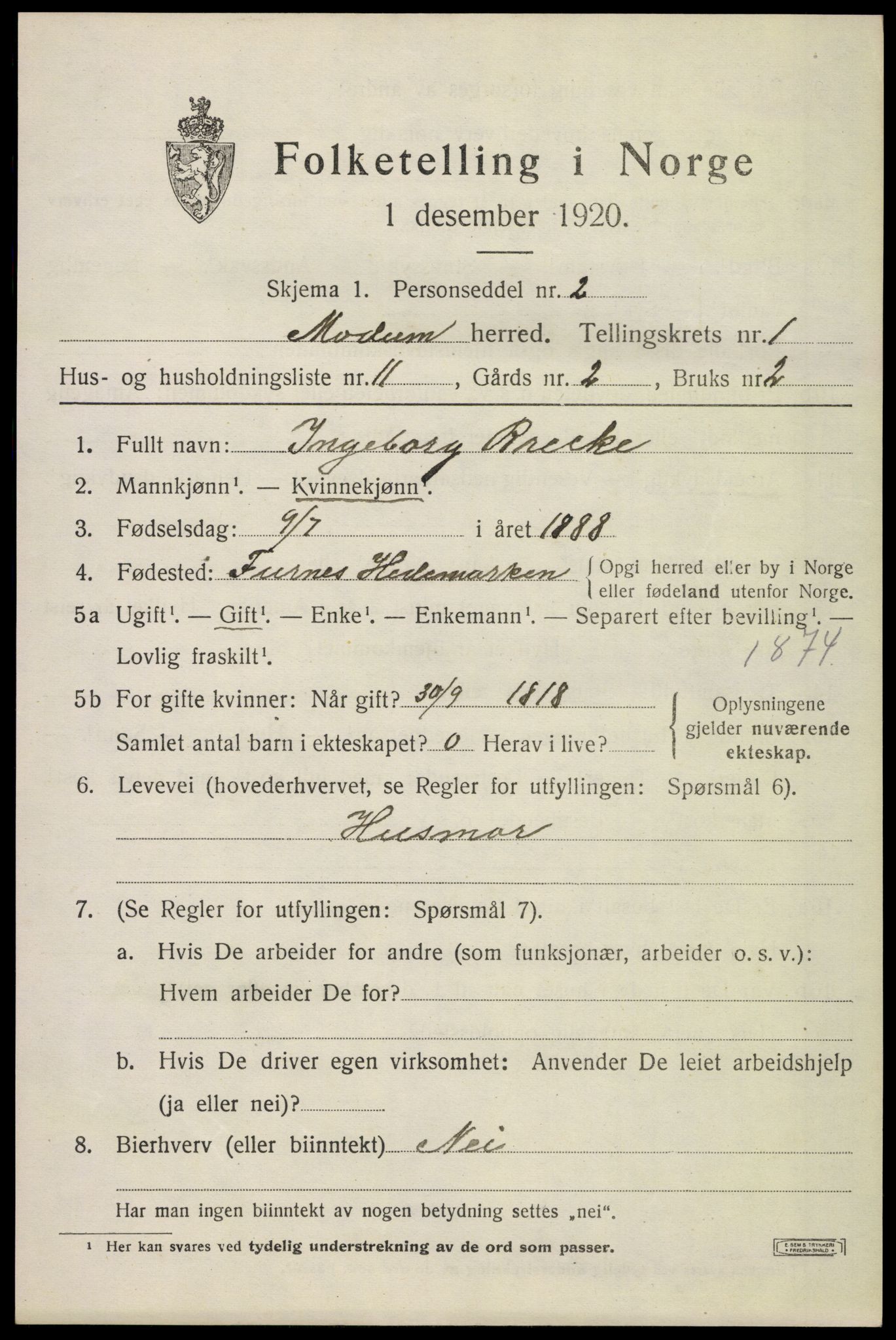 SAKO, Folketelling 1920 for 0623 Modum herred, 1920, s. 4199