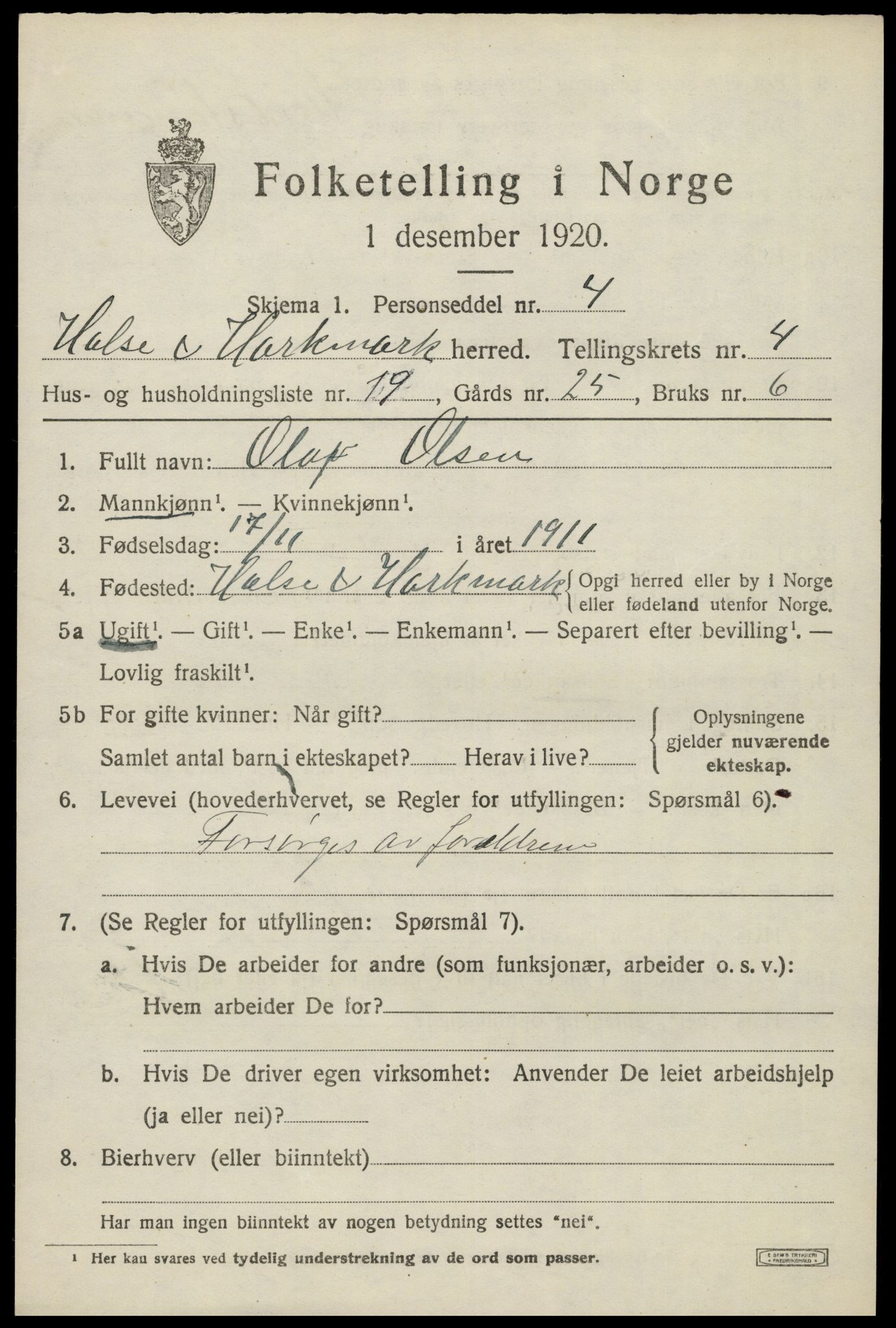 SAK, Folketelling 1920 for 1019 Halse og Harkmark herred, 1920, s. 3016