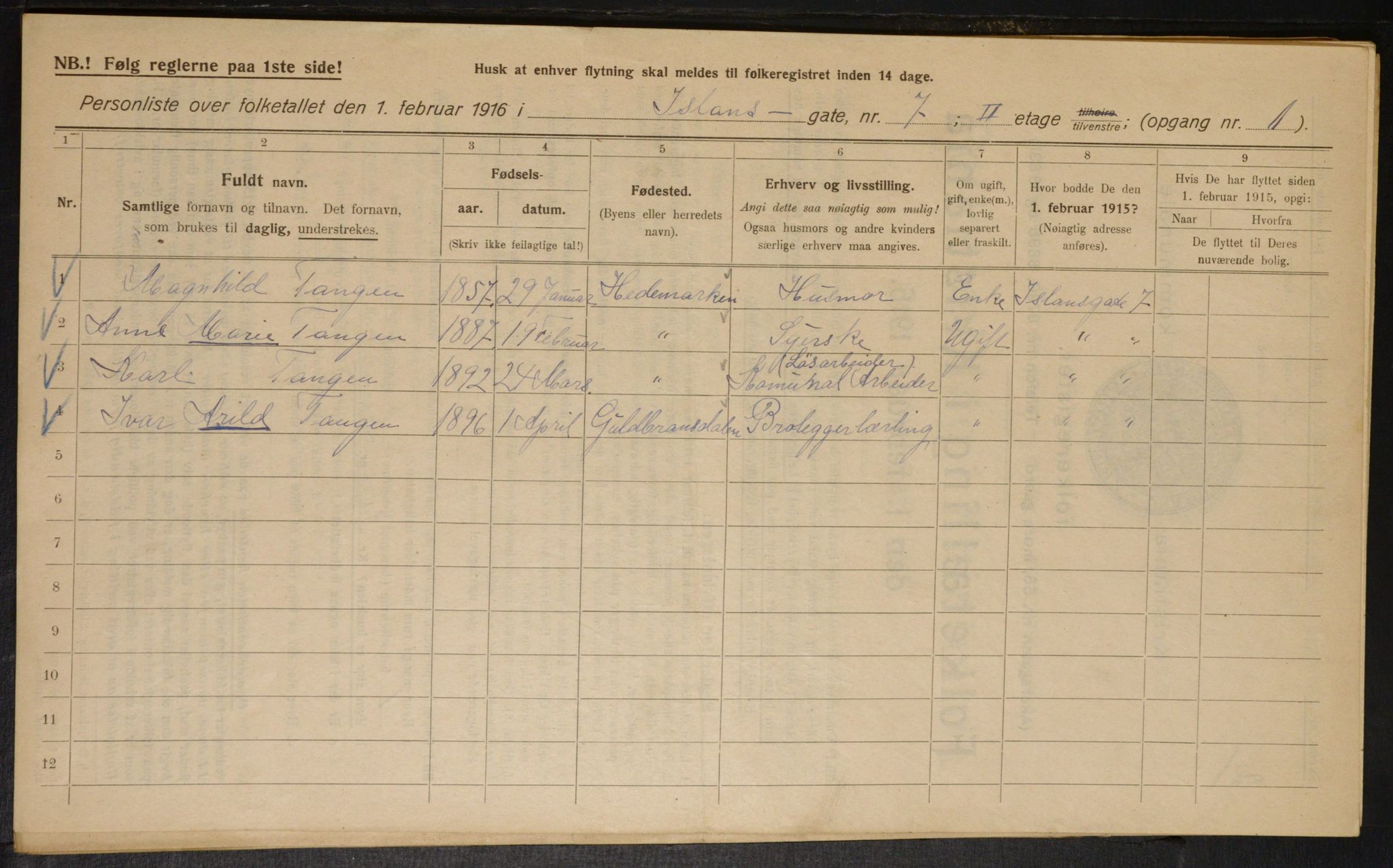 OBA, Kommunal folketelling 1.2.1916 for Kristiania, 1916, s. 45495