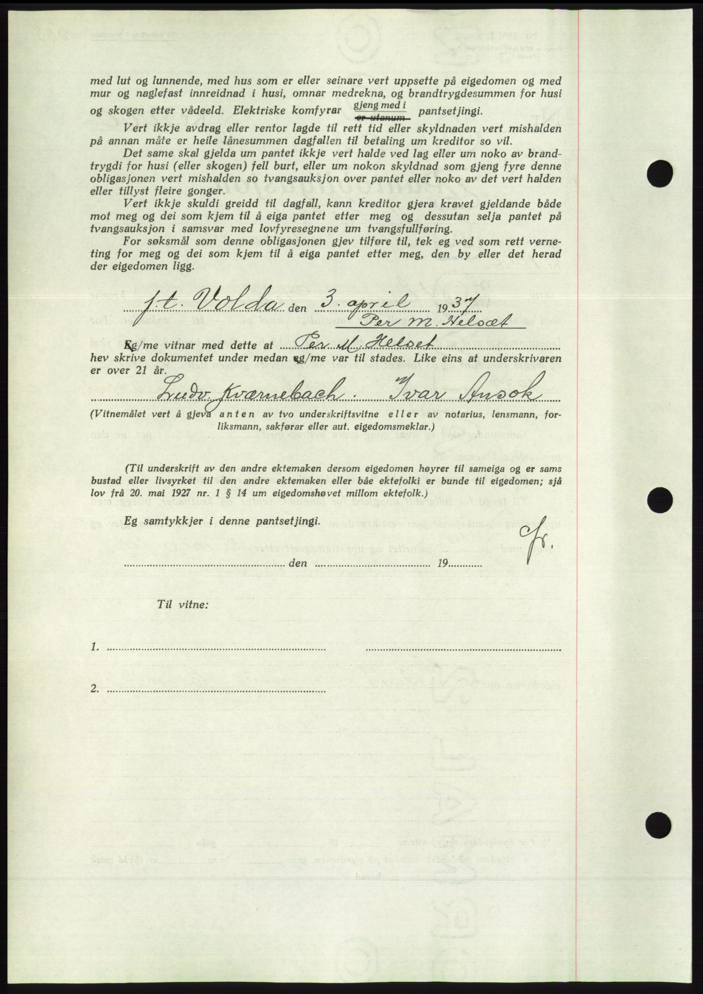 Søre Sunnmøre sorenskriveri, AV/SAT-A-4122/1/2/2C/L0062: Pantebok nr. 56, 1936-1937, Dagboknr: 522/1937