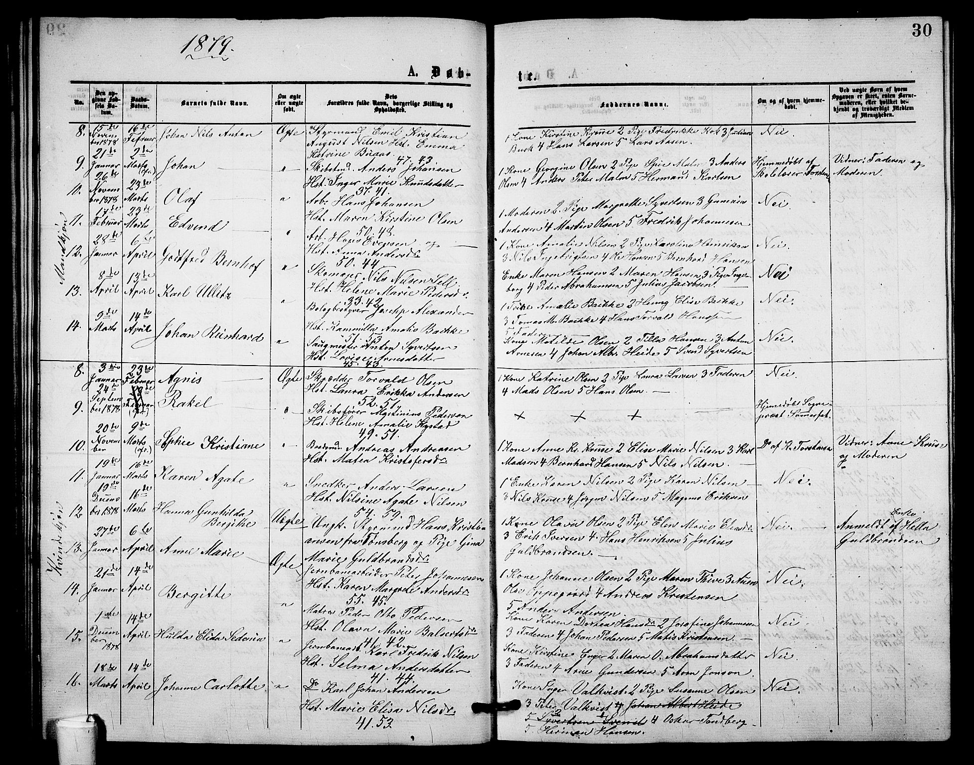 Holmestrand kirkebøker, AV/SAKO-A-346/G/Ga/L0004: Klokkerbok nr. 4, 1874-1888, s. 30