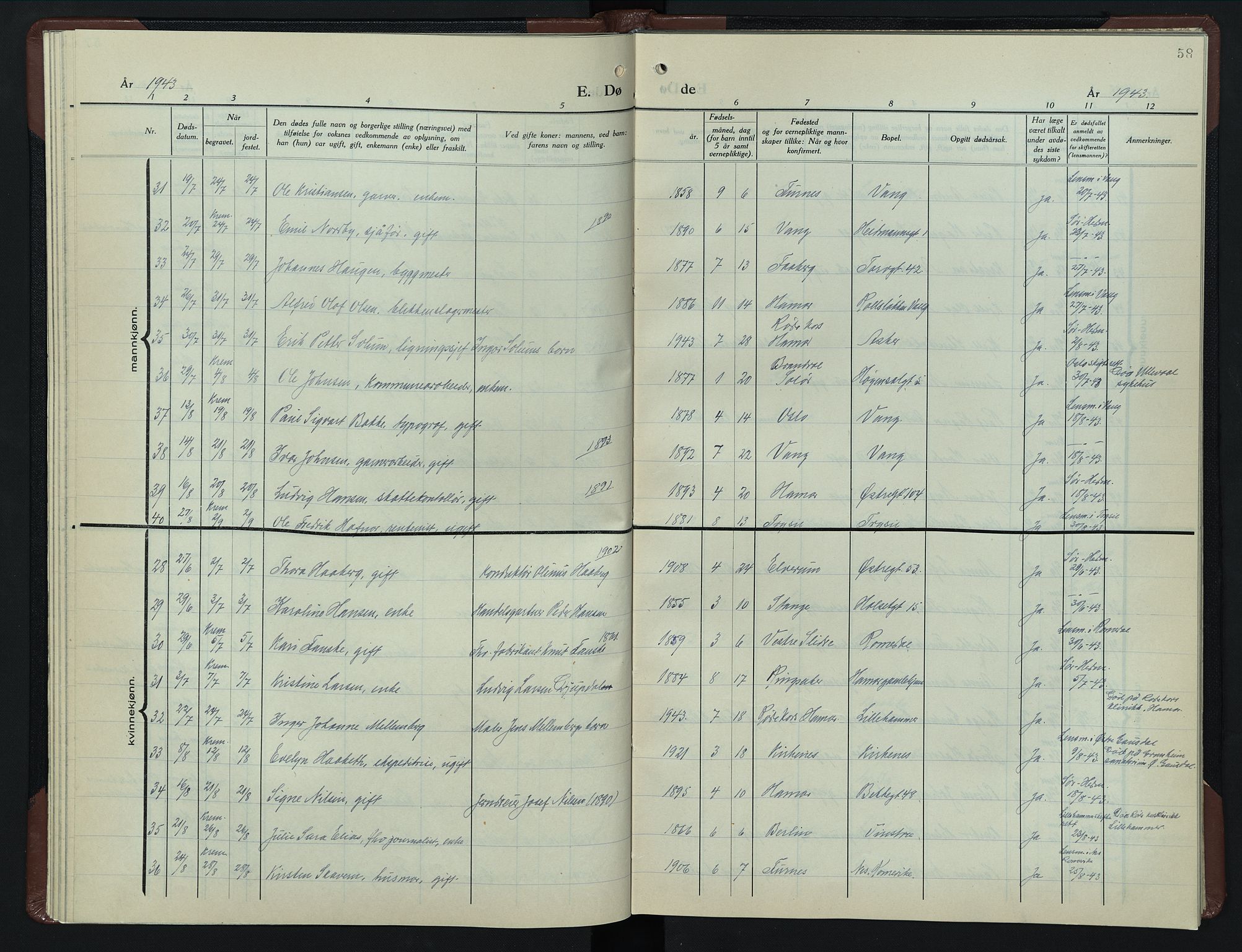 Hamar prestekontor, AV/SAH-DOMPH-002/H/Ha/Hab/L0007: Klokkerbok nr. 7, 1933-1950, s. 58