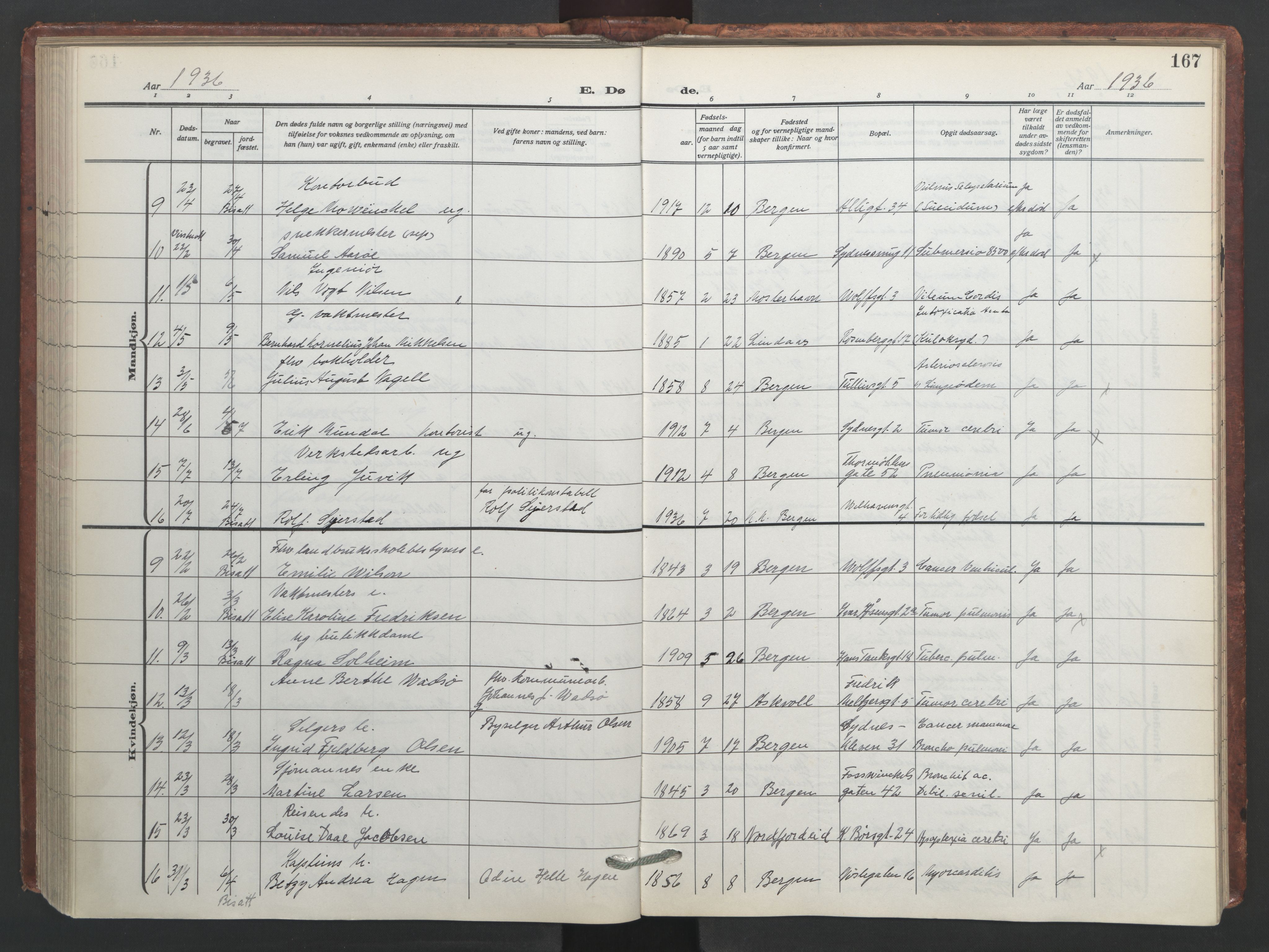 Johanneskirken sokneprestembete, AV/SAB-A-76001/H/Hab: Klokkerbok nr. D 2, 1916-1950, s. 166b-167a