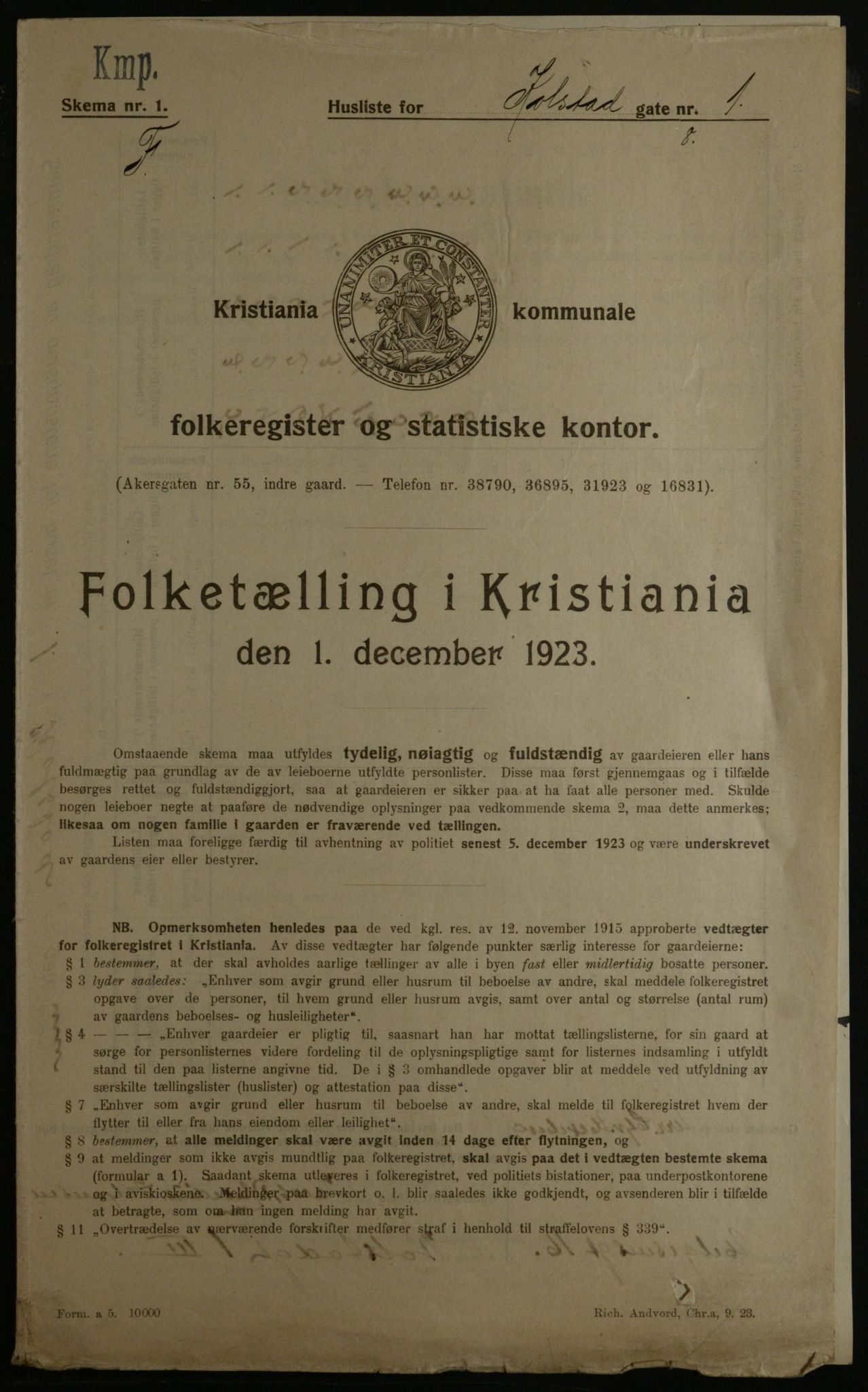 OBA, Kommunal folketelling 1.12.1923 for Kristiania, 1923, s. 58520