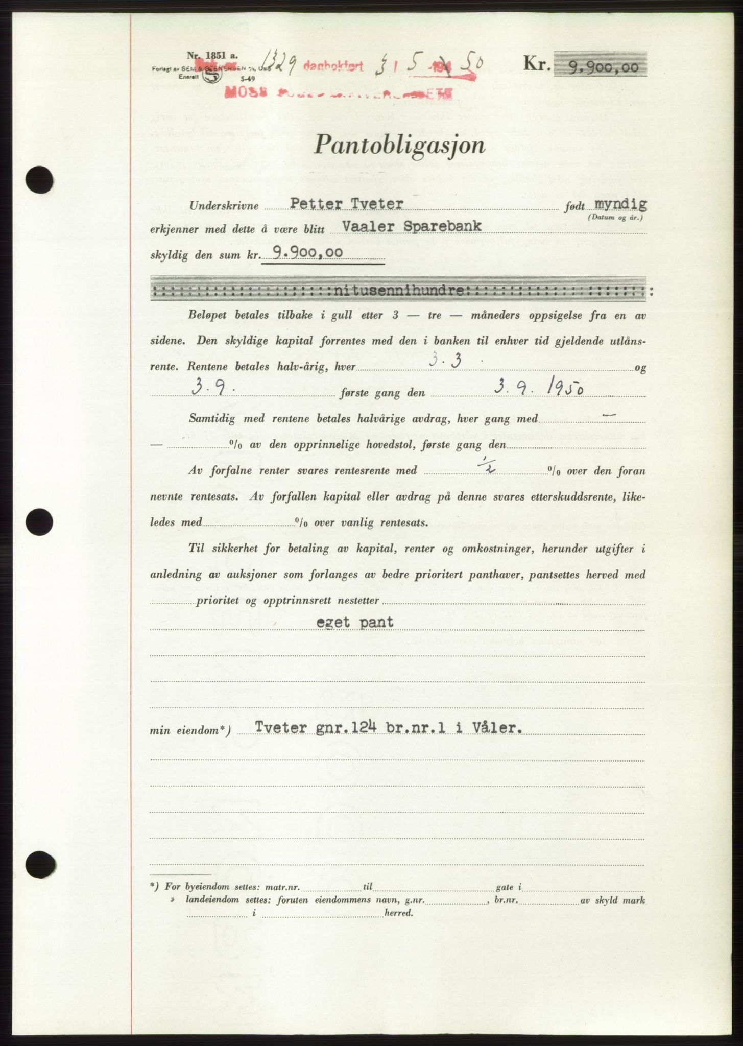 Moss sorenskriveri, AV/SAO-A-10168: Pantebok nr. B24, 1950-1950, Dagboknr: 1329/1950