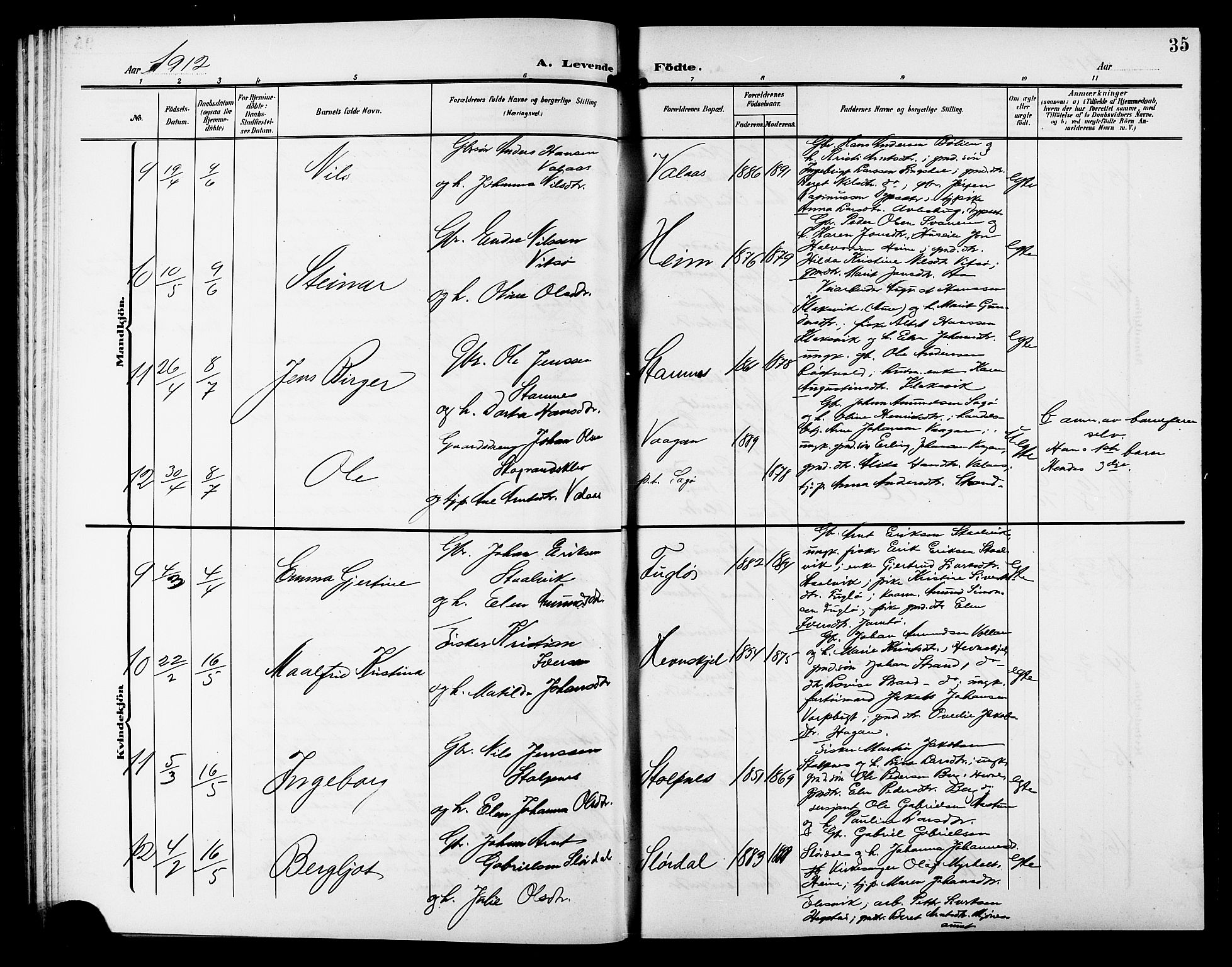 Ministerialprotokoller, klokkerbøker og fødselsregistre - Sør-Trøndelag, SAT/A-1456/633/L0520: Klokkerbok nr. 633C02, 1906-1921, s. 35