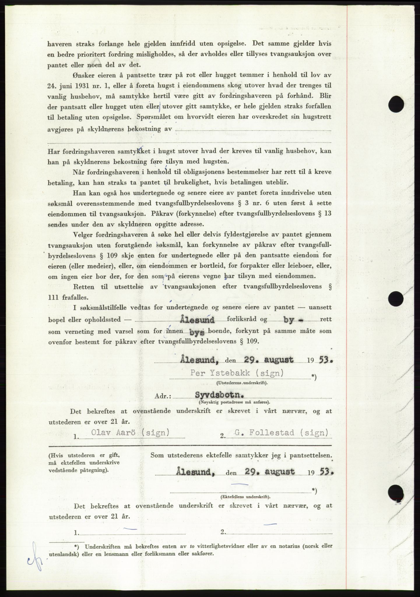 Søre Sunnmøre sorenskriveri, AV/SAT-A-4122/1/2/2C/L0123: Pantebok nr. 11B, 1953-1953, Dagboknr: 2057/1953