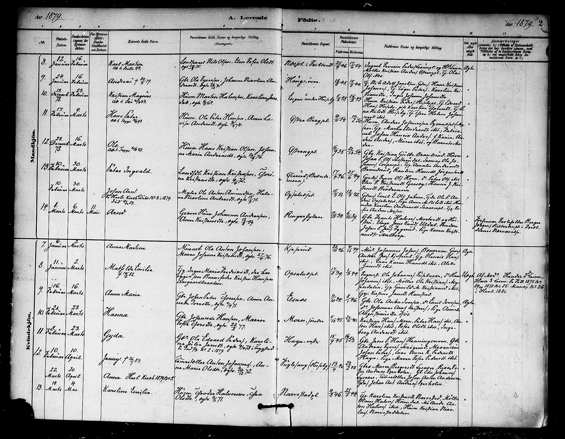 Eidsberg prestekontor Kirkebøker, AV/SAO-A-10905/F/Fa/L0012: Ministerialbok nr. I 12, 1879-1901, s. 2