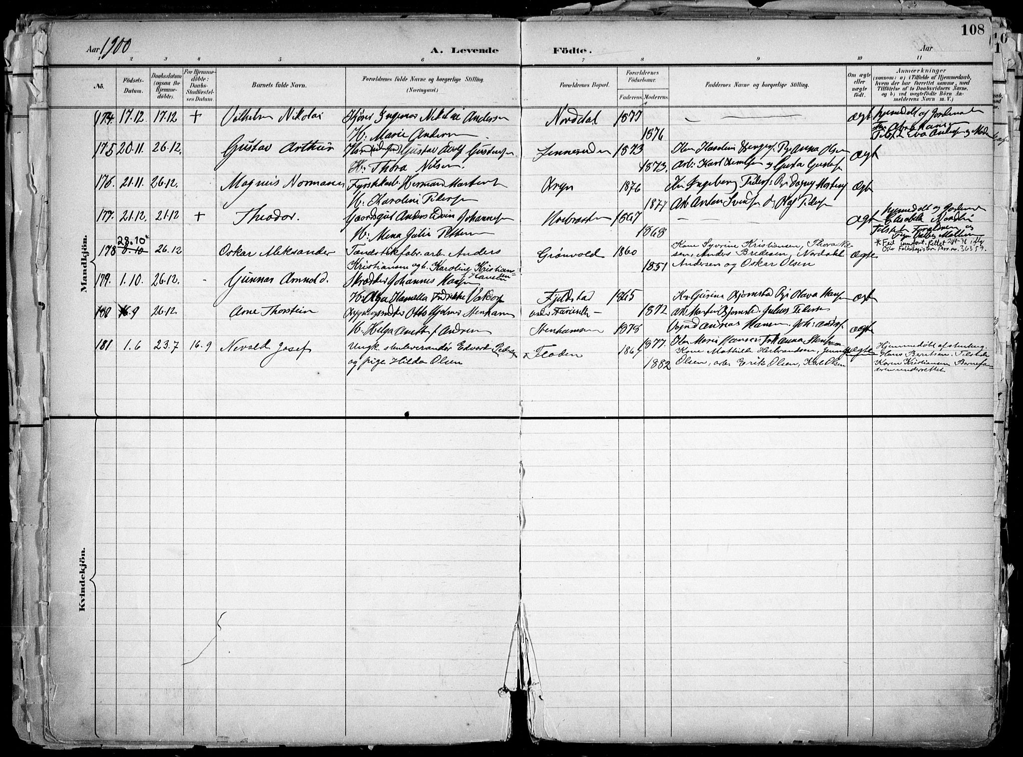 Østre Aker prestekontor Kirkebøker, AV/SAO-A-10840/F/Fa/L0010: Ministerialbok nr. I 10, 1895-1912, s. 108