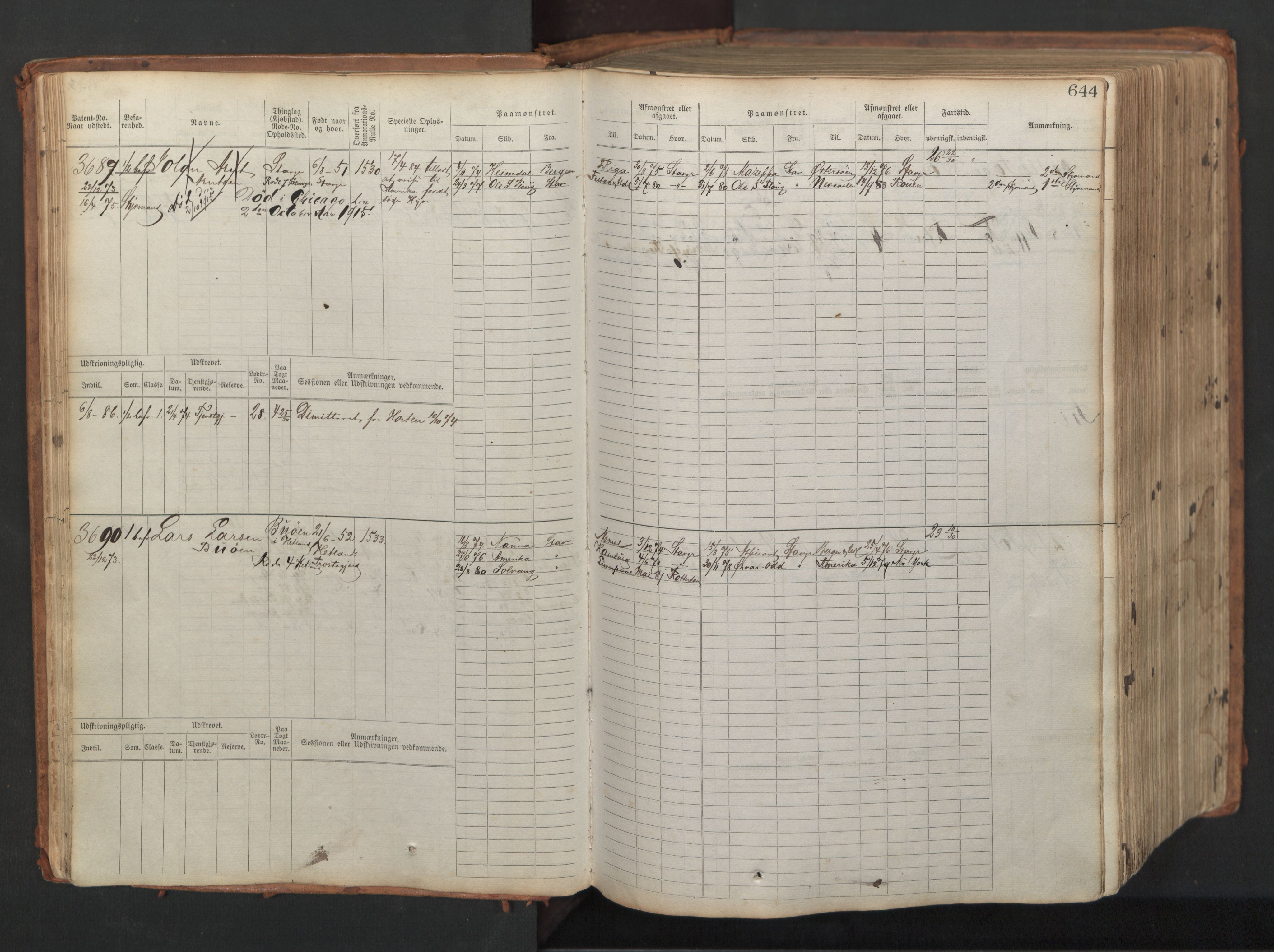 Stavanger sjømannskontor, AV/SAST-A-102006/F/Fb/Fbb/L0008: Sjøfartshovedrulle, patentnr. 3605-4804, 1873, s. 55