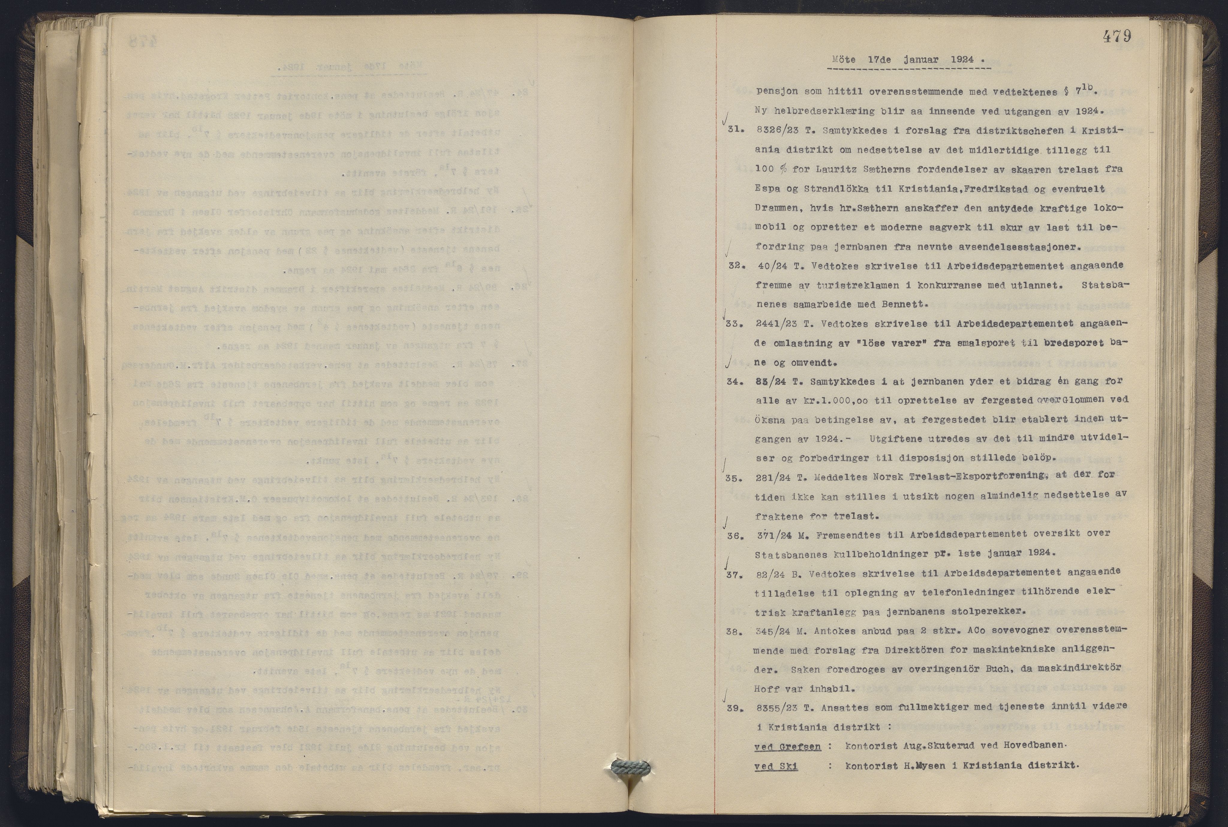 Norges statsbaner, Administrasjons- økonomi- og personalavdelingen, RA/S-3412/A/Aa/L0019: Forhandlingsprotokoll, 1922-1924, s. 479
