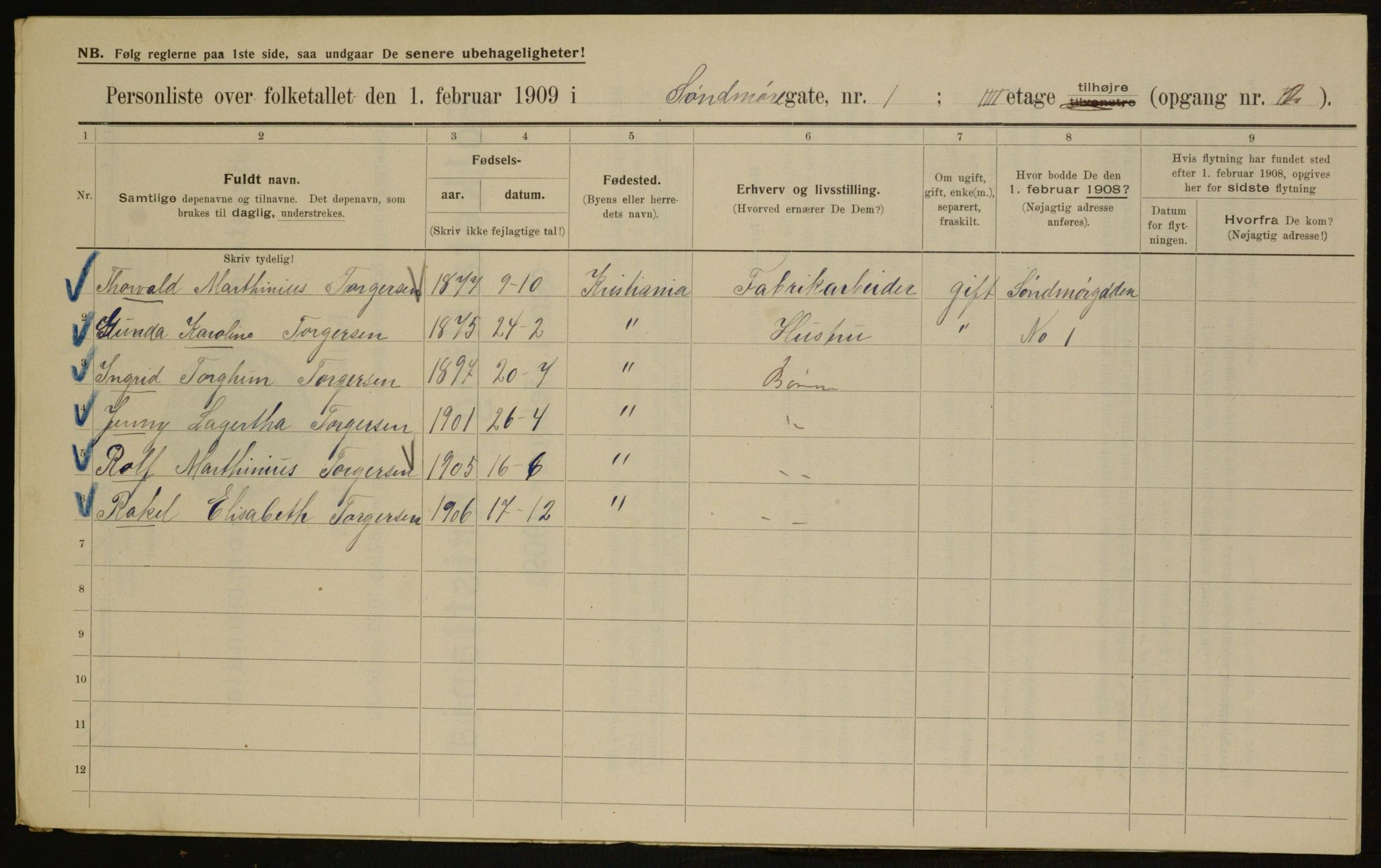 OBA, Kommunal folketelling 1.2.1909 for Kristiania kjøpstad, 1909, s. 94725