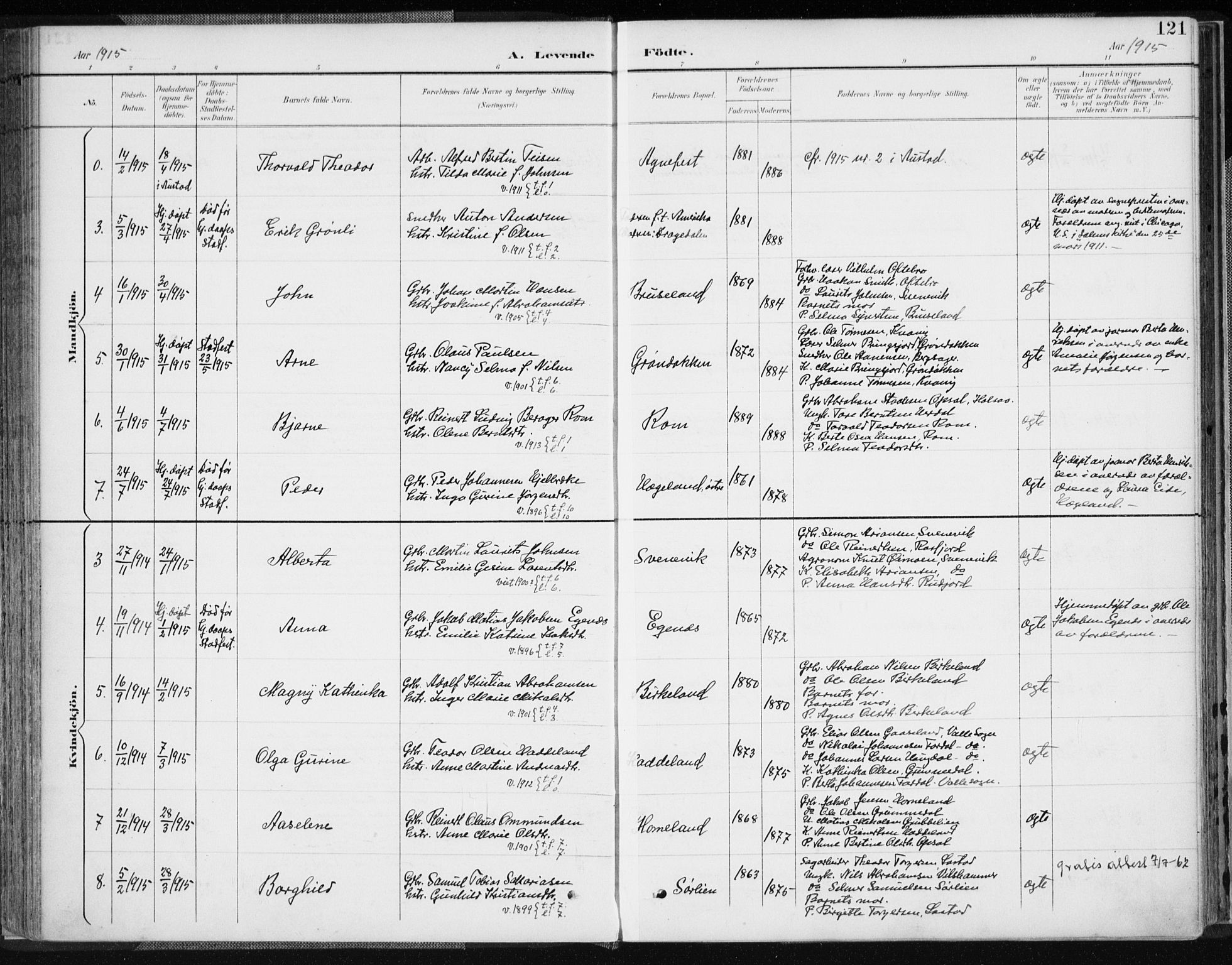 Lyngdal sokneprestkontor, AV/SAK-1111-0029/F/Fa/Fac/L0012: Ministerialbok nr. A 12, 1894-1918, s. 121