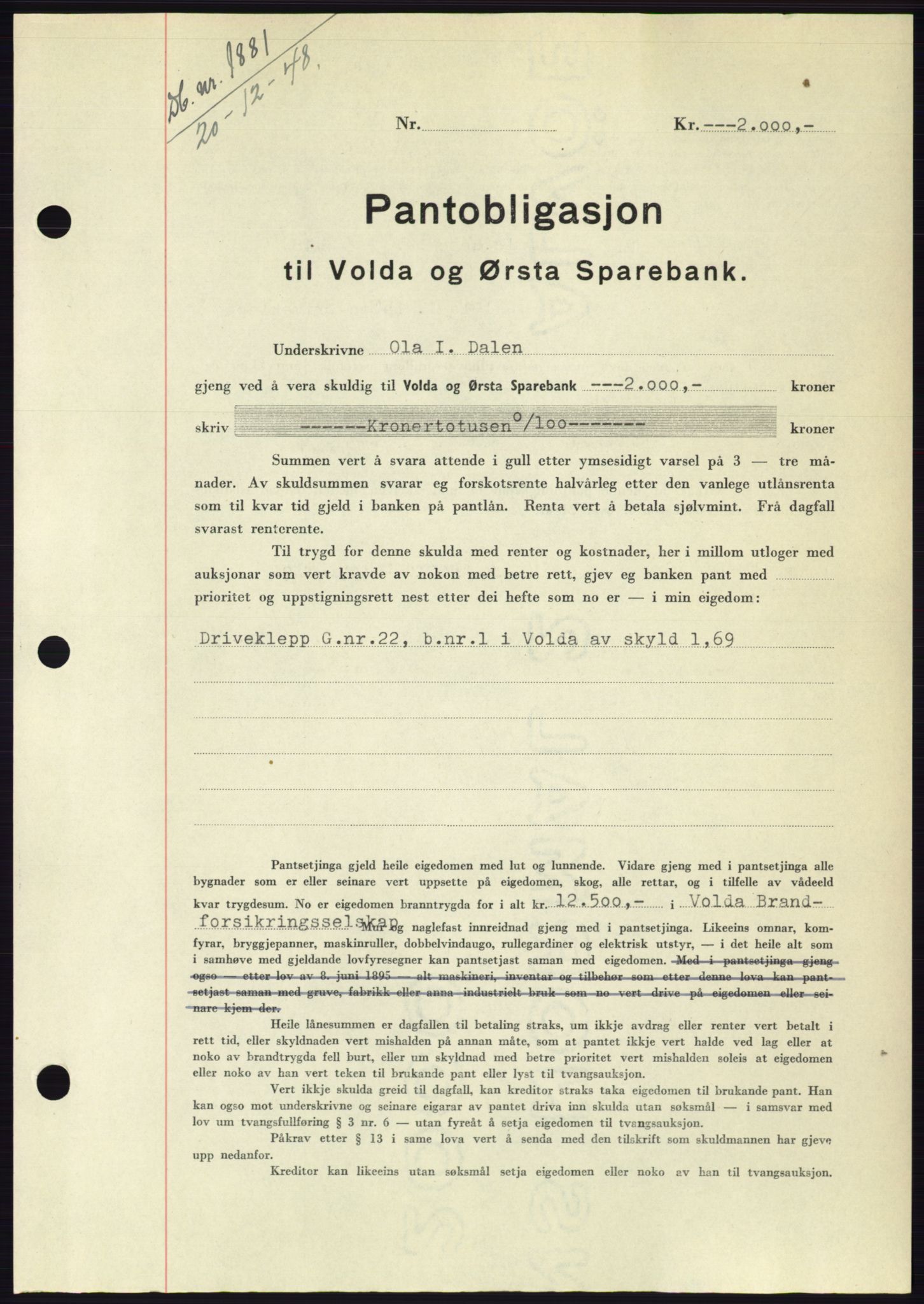 Søre Sunnmøre sorenskriveri, SAT/A-4122/1/2/2C/L0116: Pantebok nr. 4B, 1948-1949, Dagboknr: 1881/1948