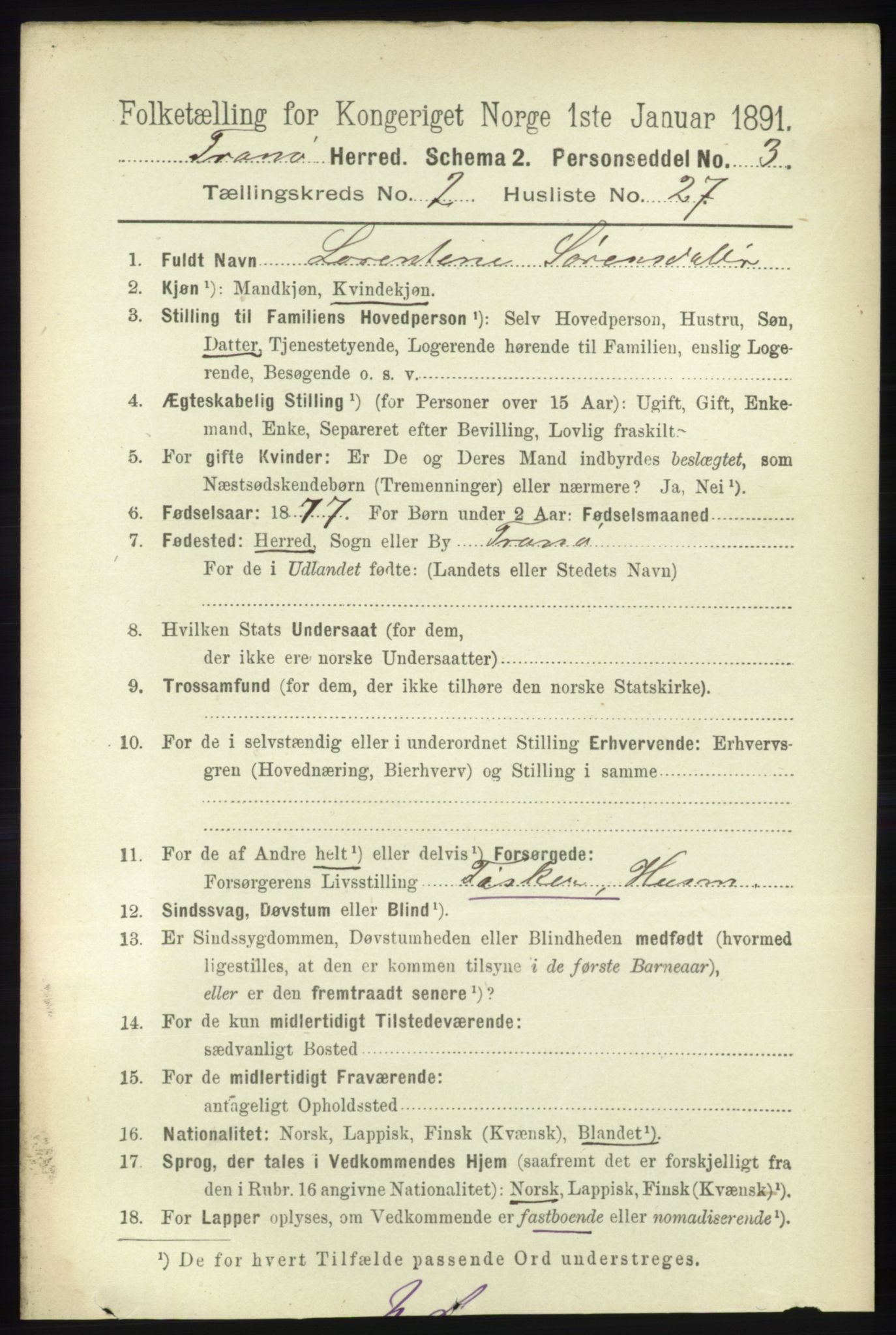 RA, Folketelling 1891 for 1927 Tranøy herred, 1891, s. 678