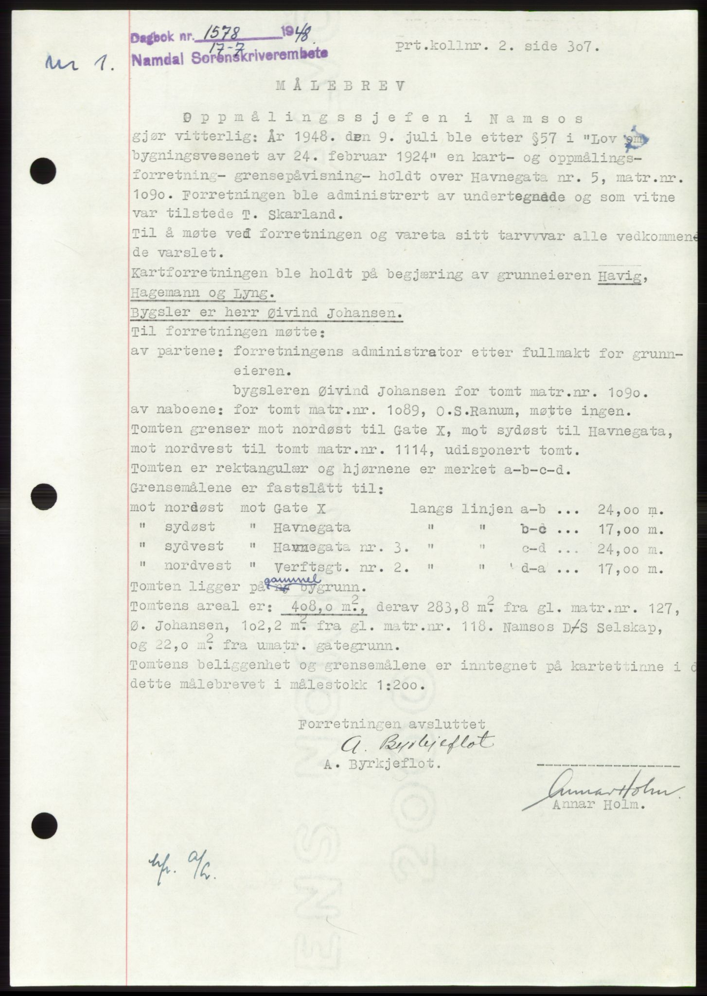 Namdal sorenskriveri, SAT/A-4133/1/2/2C: Pantebok nr. -, 1948-1948, Dagboknr: 1578/1948