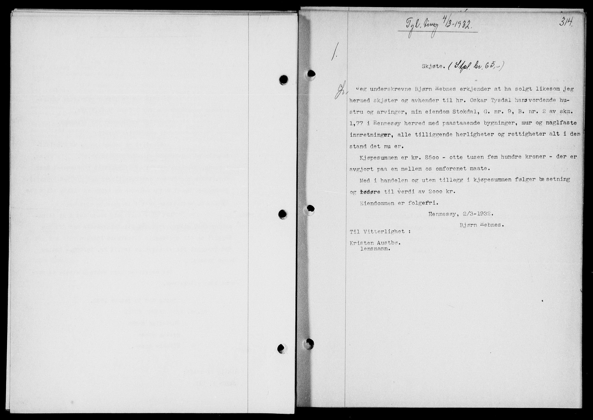 Ryfylke tingrett, SAST/A-100055/001/II/IIB/L0063: Pantebok nr. 42, 1931-1932, Tingl.dato: 04.03.1932
