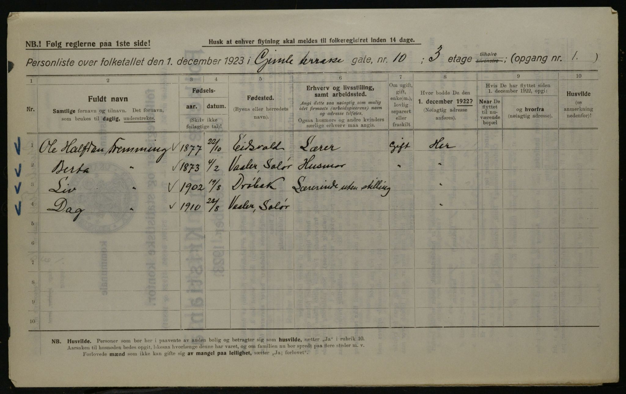 OBA, Kommunal folketelling 1.12.1923 for Kristiania, 1923, s. 33021