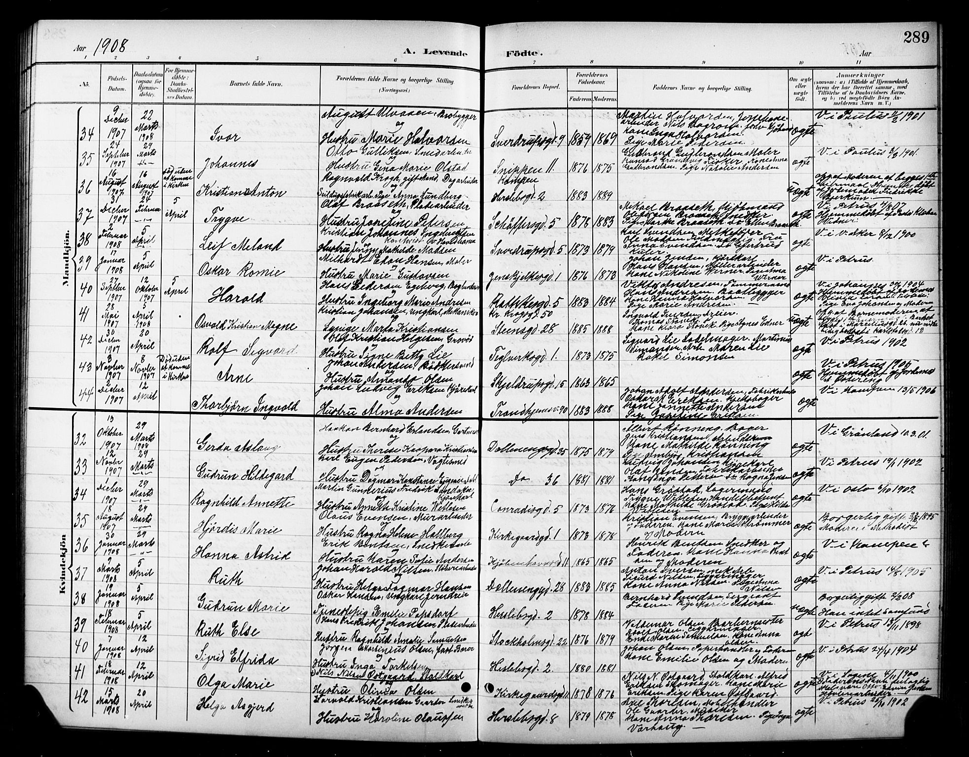 Petrus prestekontor Kirkebøker, AV/SAO-A-10872/G/Ga/L0003: Klokkerbok nr. 3, 1899-1913, s. 289
