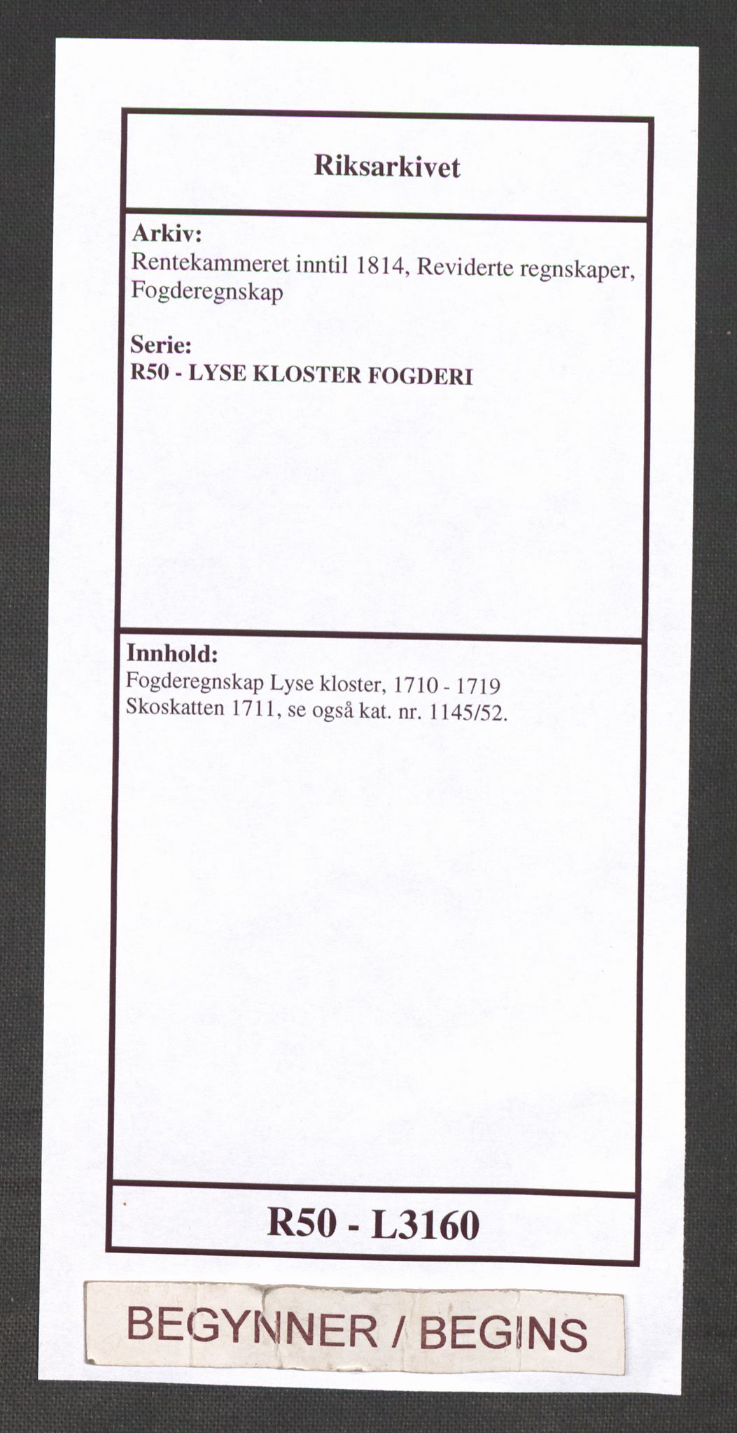 Rentekammeret inntil 1814, Reviderte regnskaper, Fogderegnskap, AV/RA-EA-4092/R50/L3160: Fogderegnskap Lyse kloster, 1710-1719, s. 1