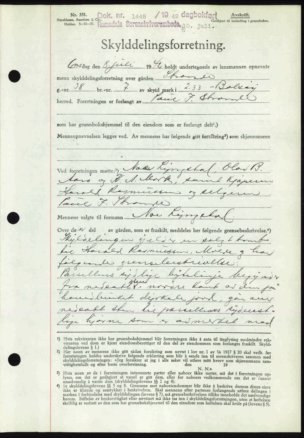 Romsdal sorenskriveri, AV/SAT-A-4149/1/2/2C: Pantebok nr. A12, 1942-1942, Dagboknr: 1448/1942